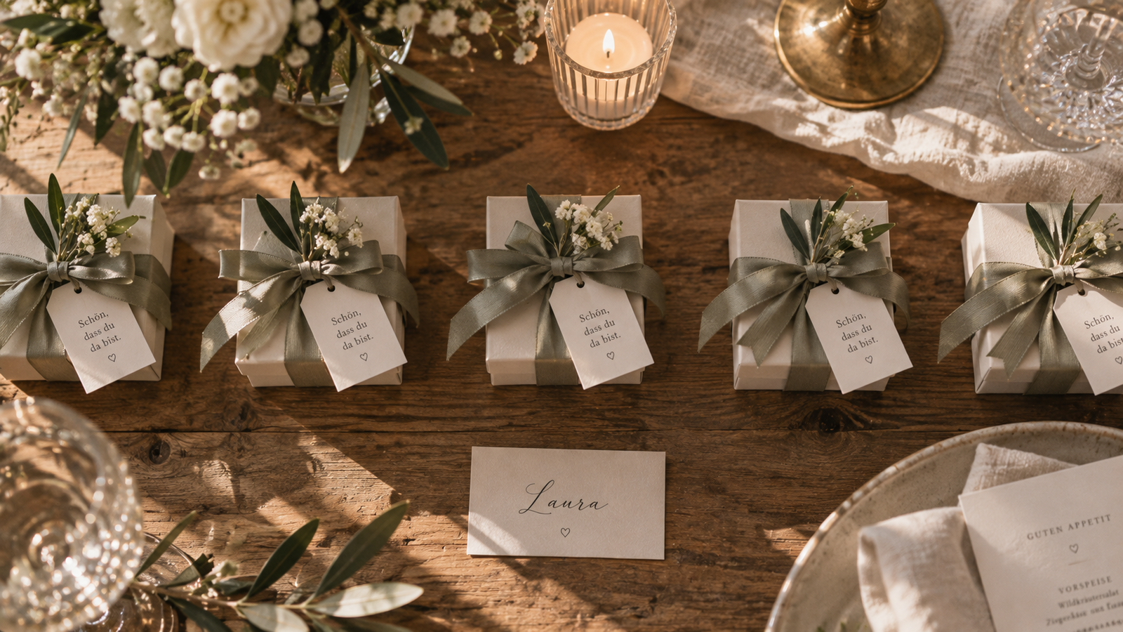 Elegant Wedding Favours and Candlelight