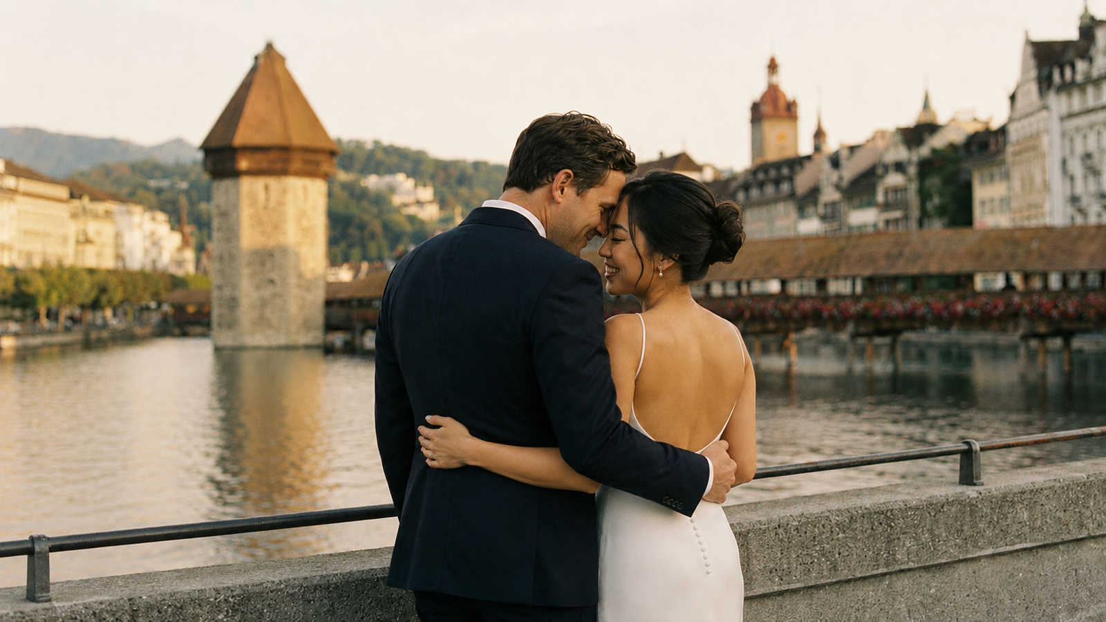 Hochzeit in Luzern mit Sicht auf Kapellbrücke
