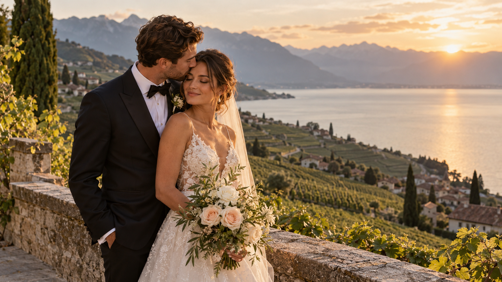 Golden Hour Lakeside Vineyard Wedding