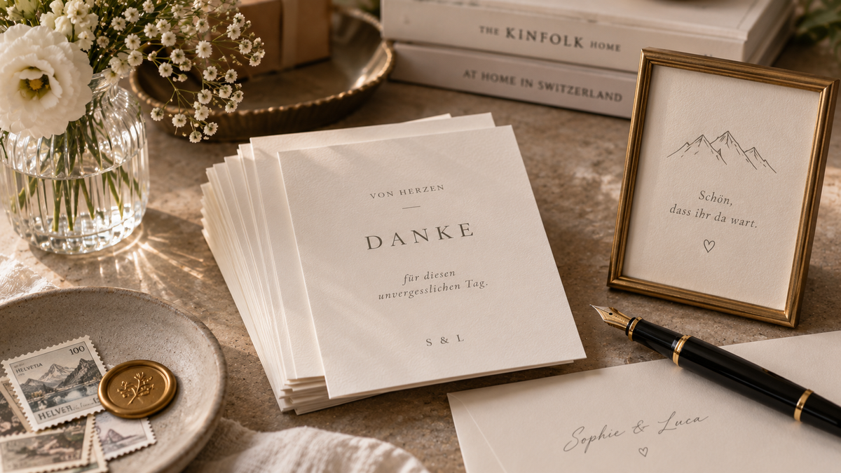 Elegant Swiss Wedding Stationery Flat Lay