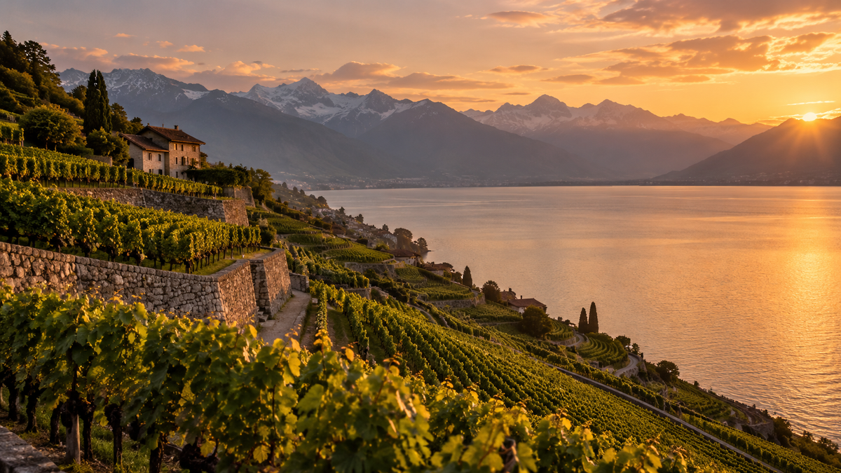 Golden Hour Vineyard Overlooking the Lake