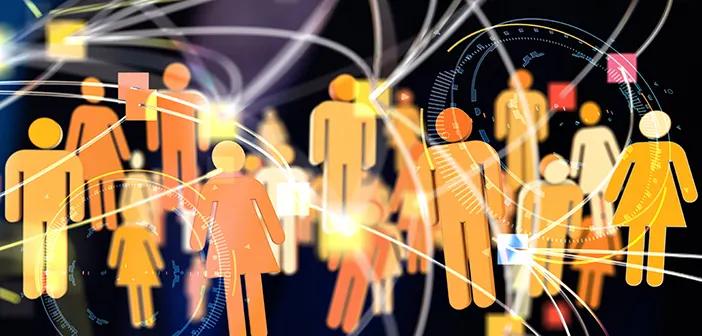 A series of gold male and female outline shapes superimposed with wires and transparent dials