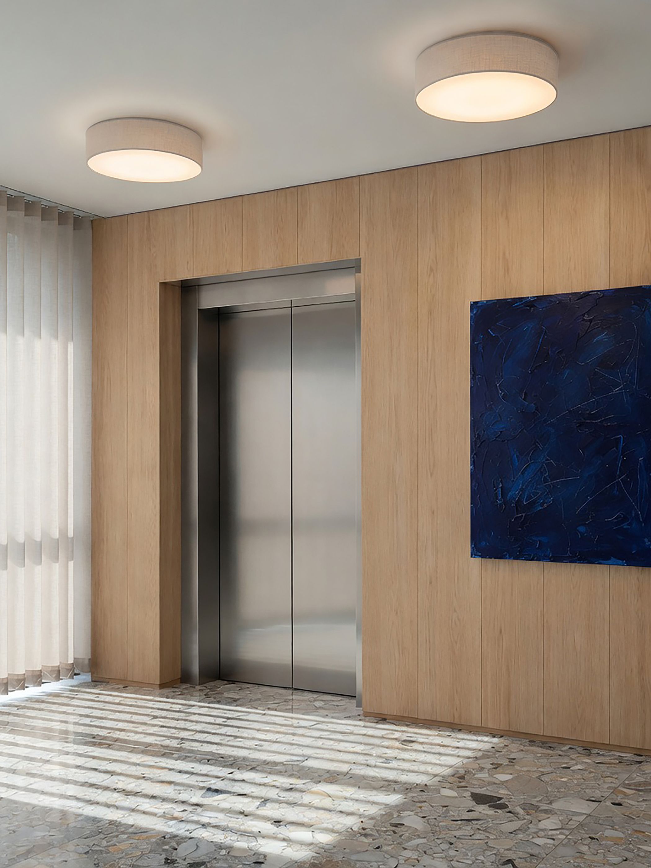 Soft ceiling light Ø50cm in a corridor