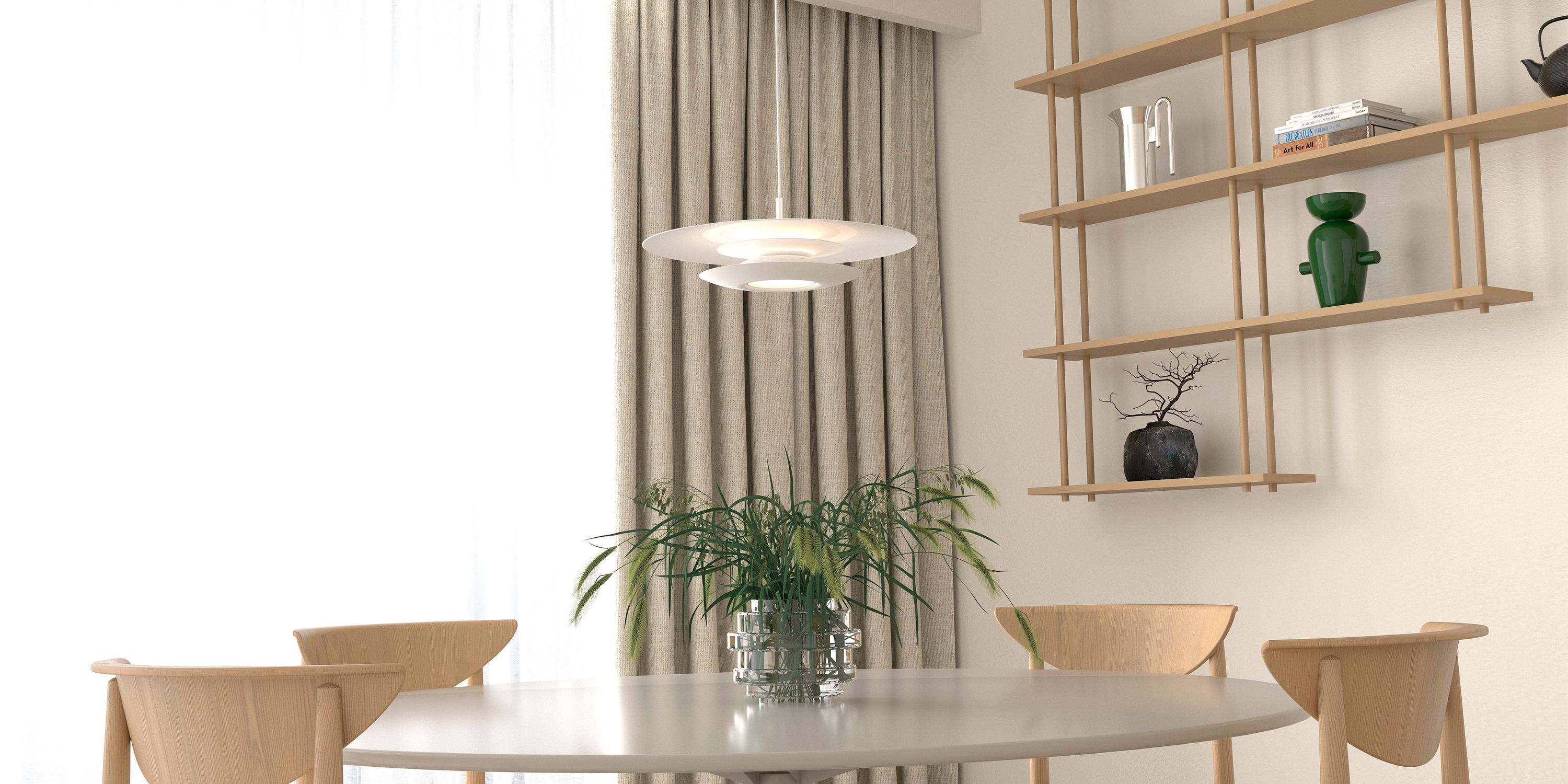 White pendant over table