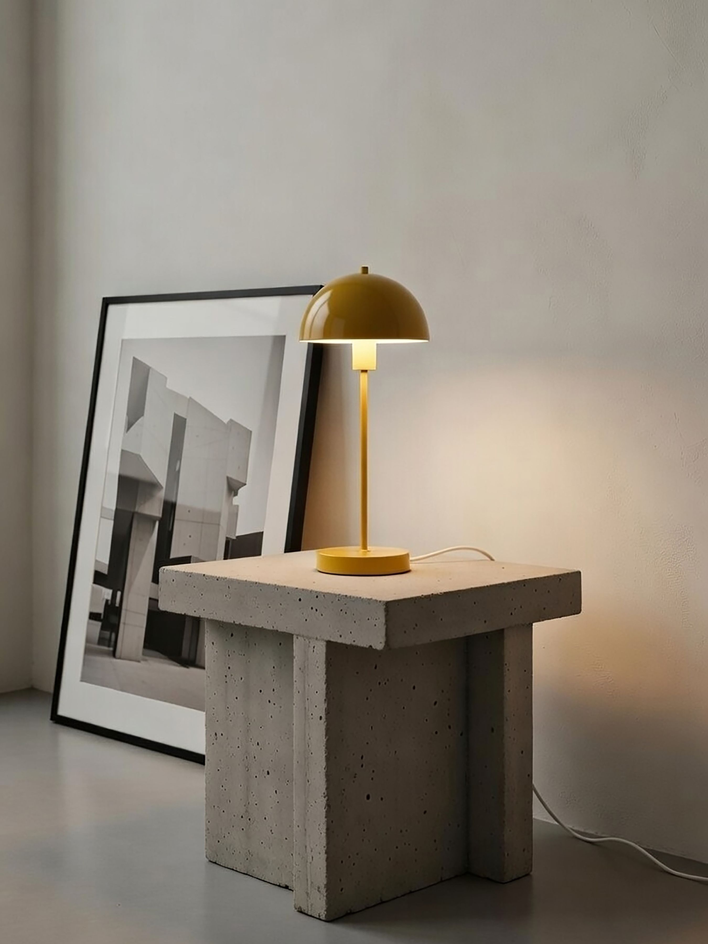 Vienda table lamp from Herstal – Scandinavian design lighting in yellow finish with soft, ambient light for side tables and modern interiors