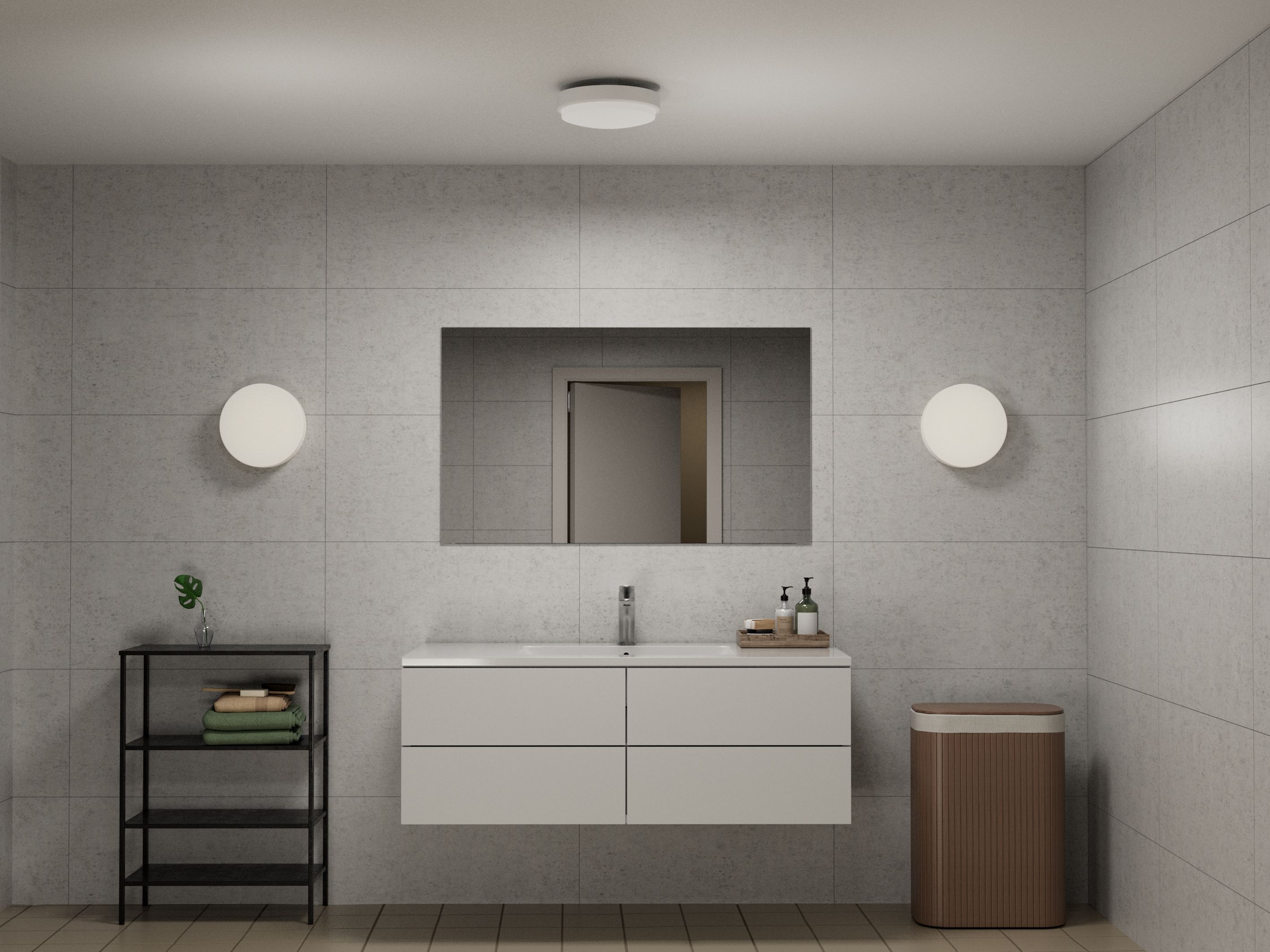 Bathroom lighting with two wall lamps and one ceiling lamp