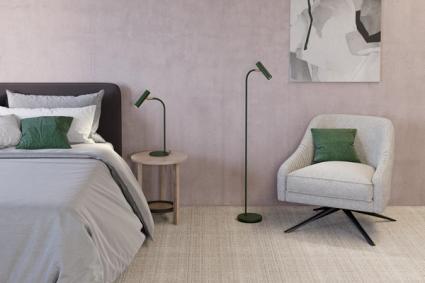 Slender table lamp and floor lamp in the bedroom 