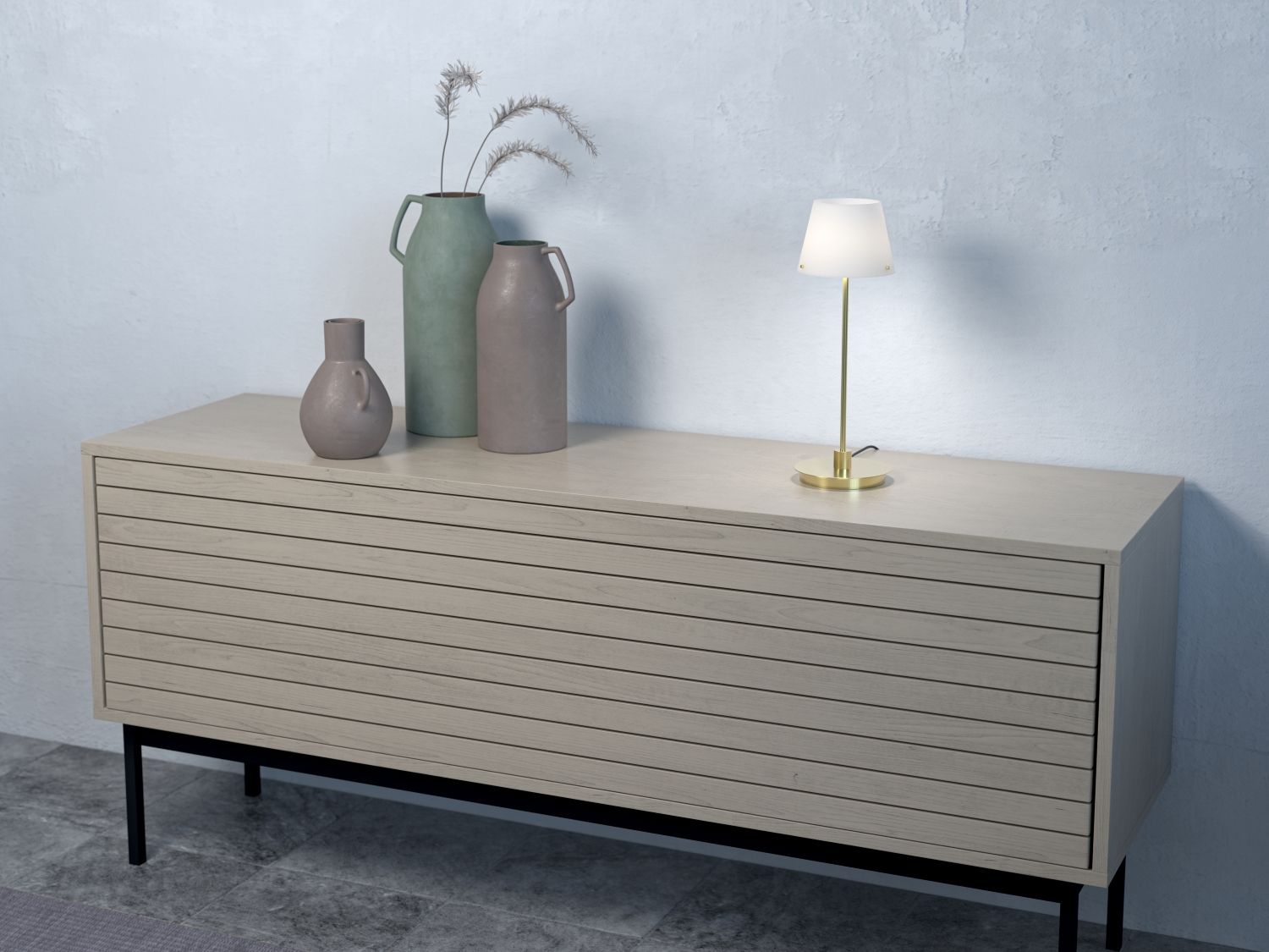 Table lamp in brass on side board