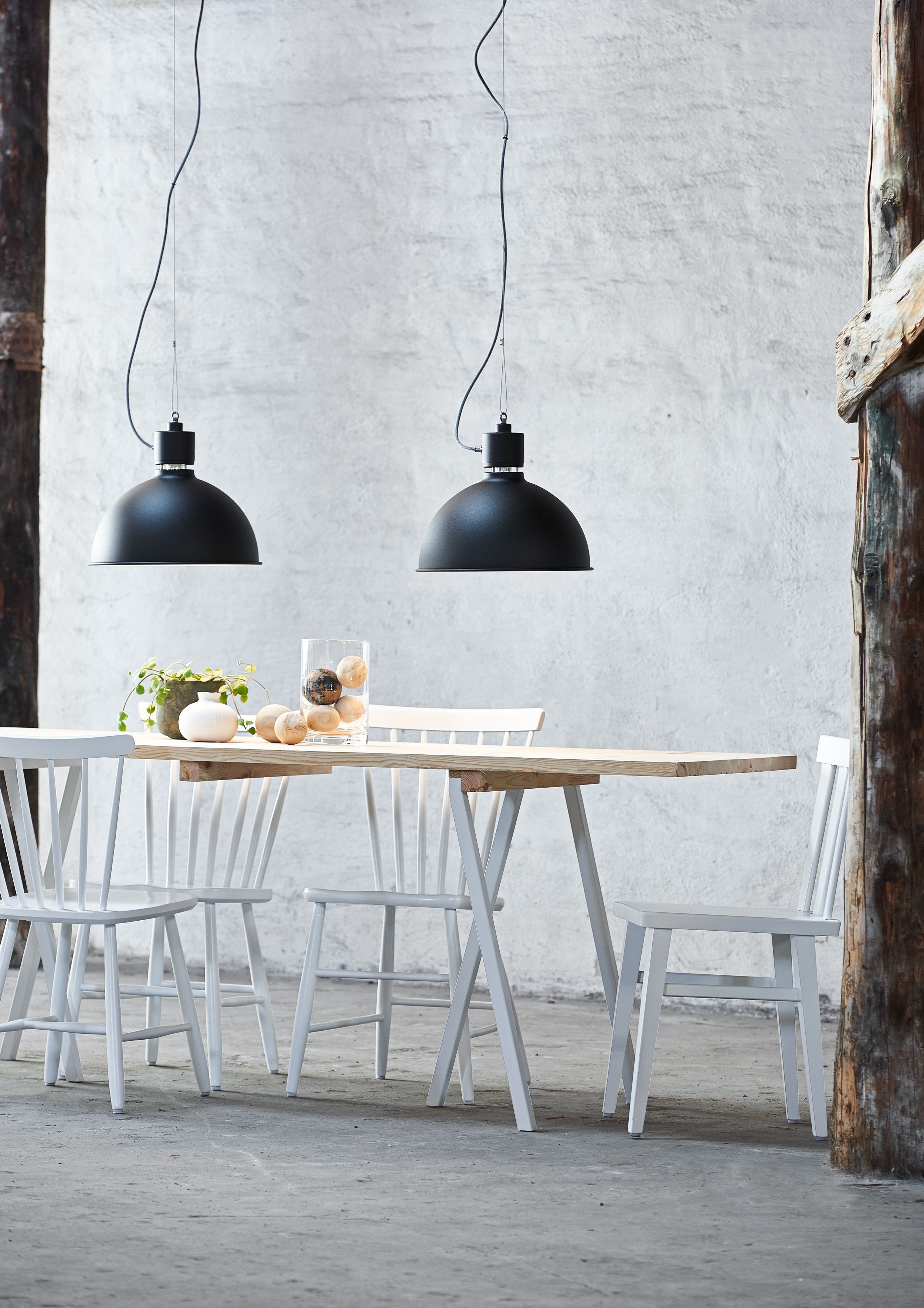 Black pendant over kitchen table