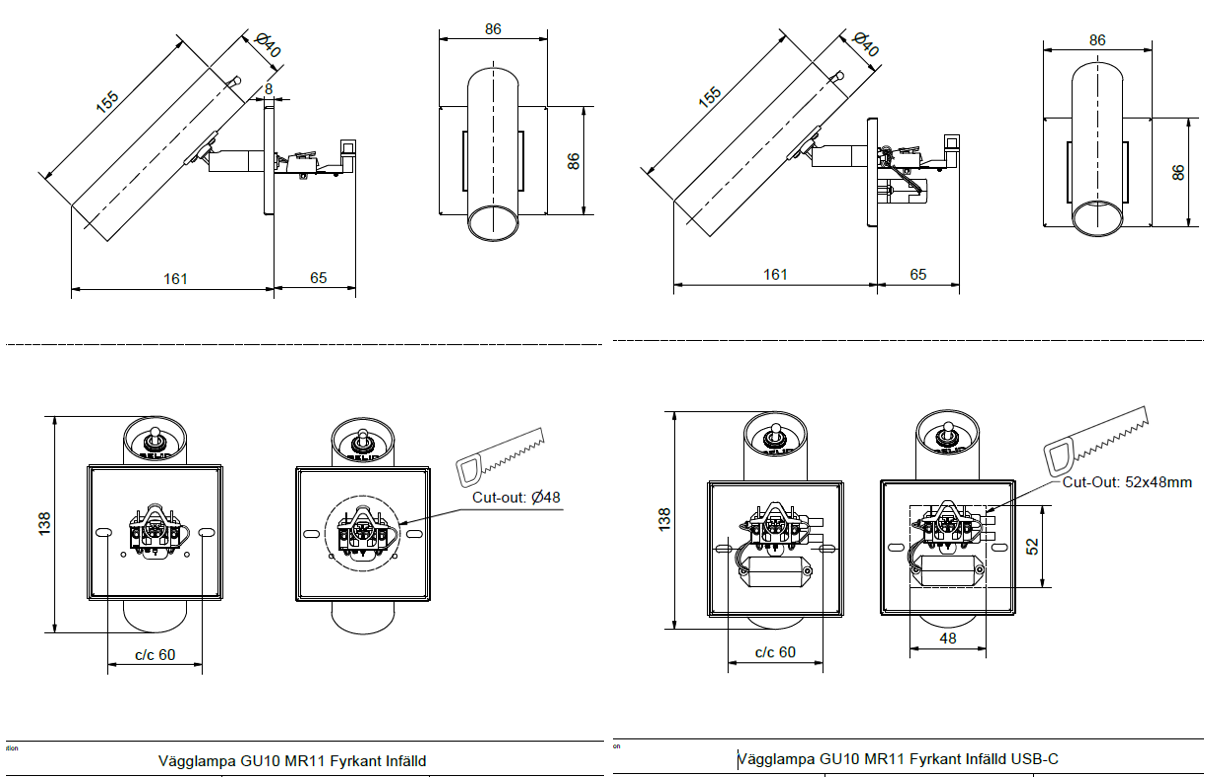 Slender X Edge Wall lamp recessed spec.