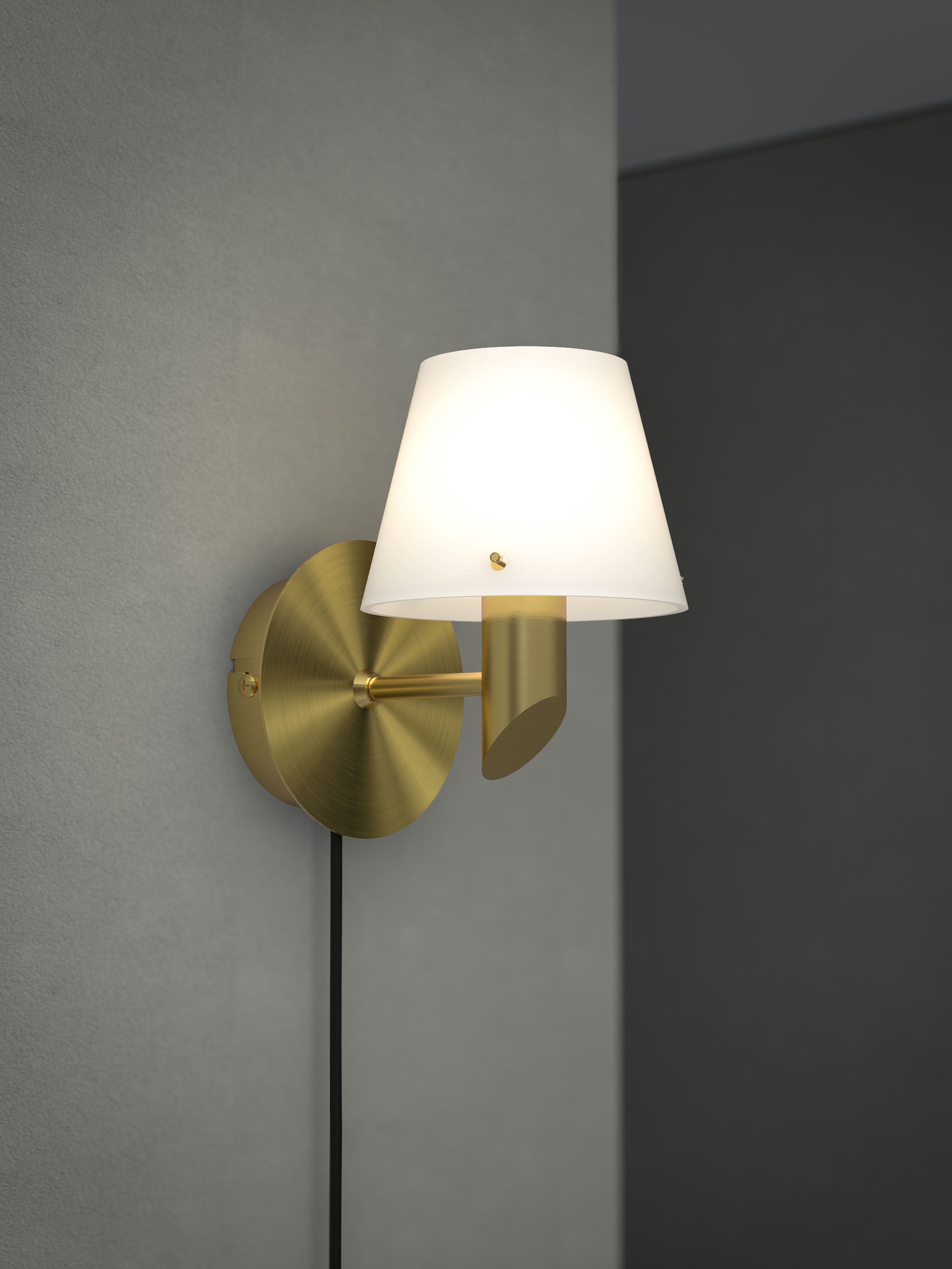 Detail of Gil Wall lamp in satin brass and opal glass