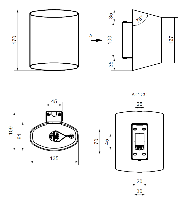 Sinne wall lamp fixed installation spec.