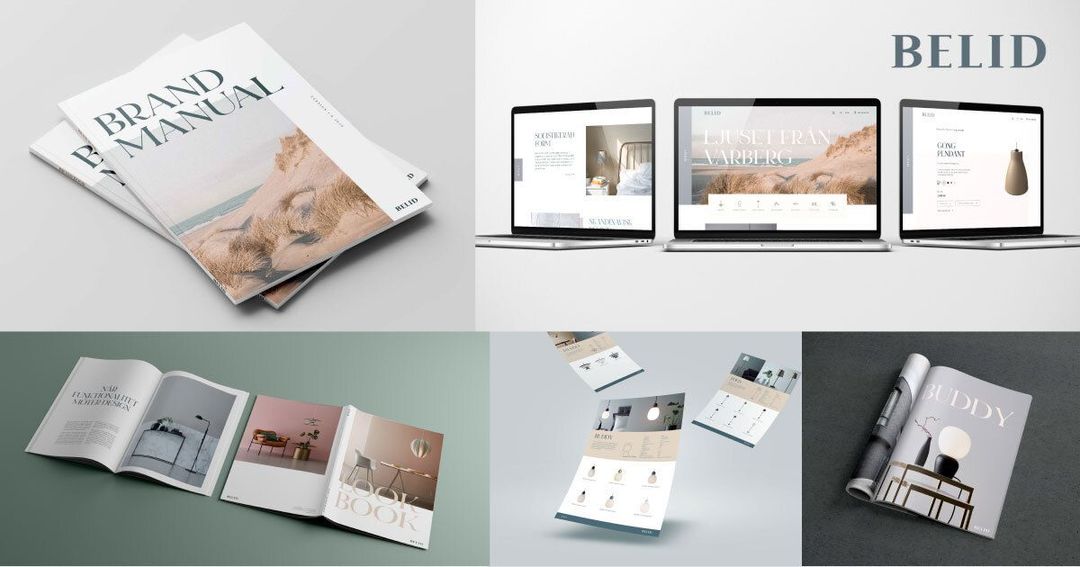 Collage av kataloger och webdesign