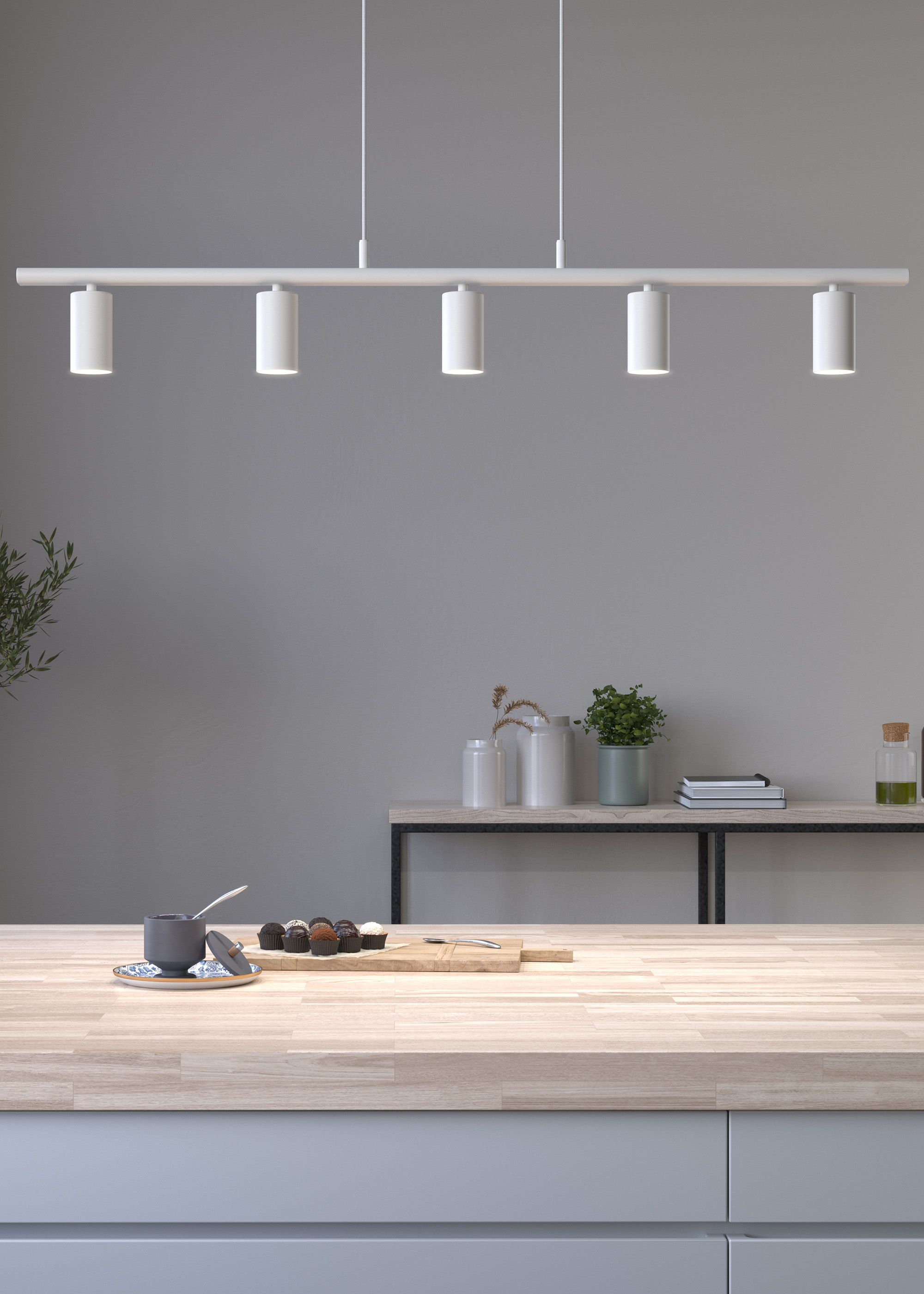 White pendant over kitchen island