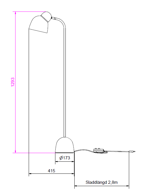 Bird floorlamp dimensional drawing