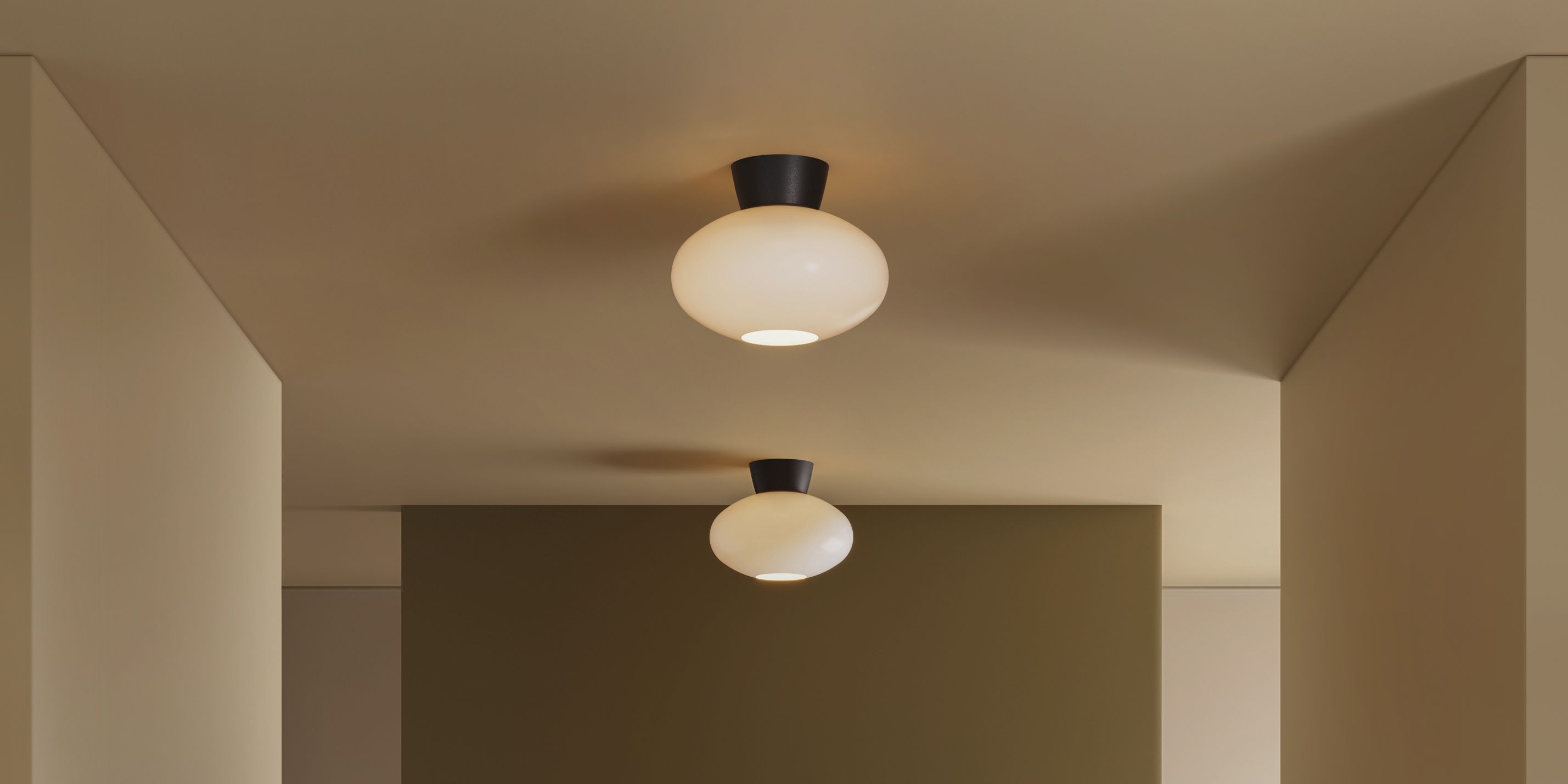Grey ceiling lamp in the hallway