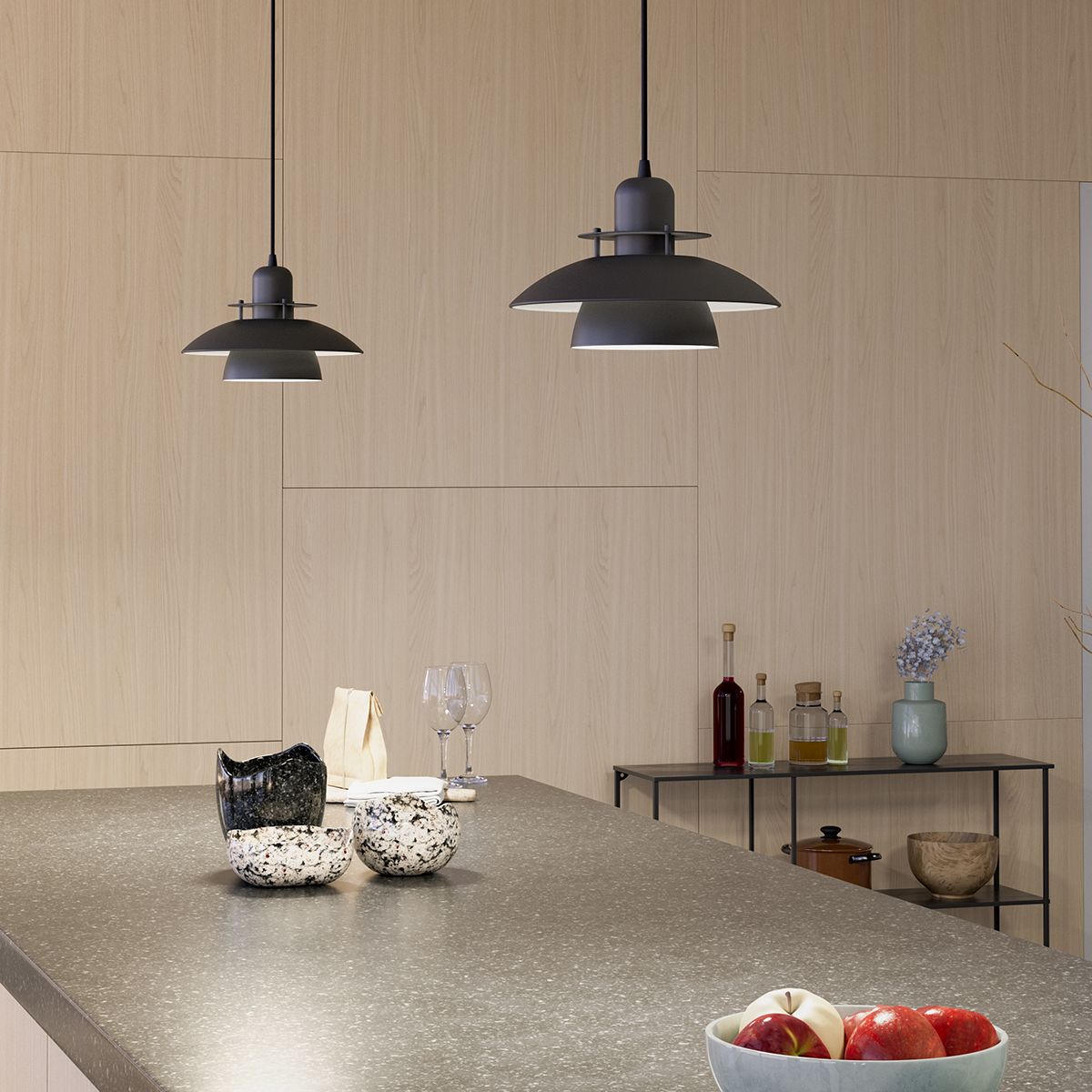 Two black Primus pendant in the kitchen 