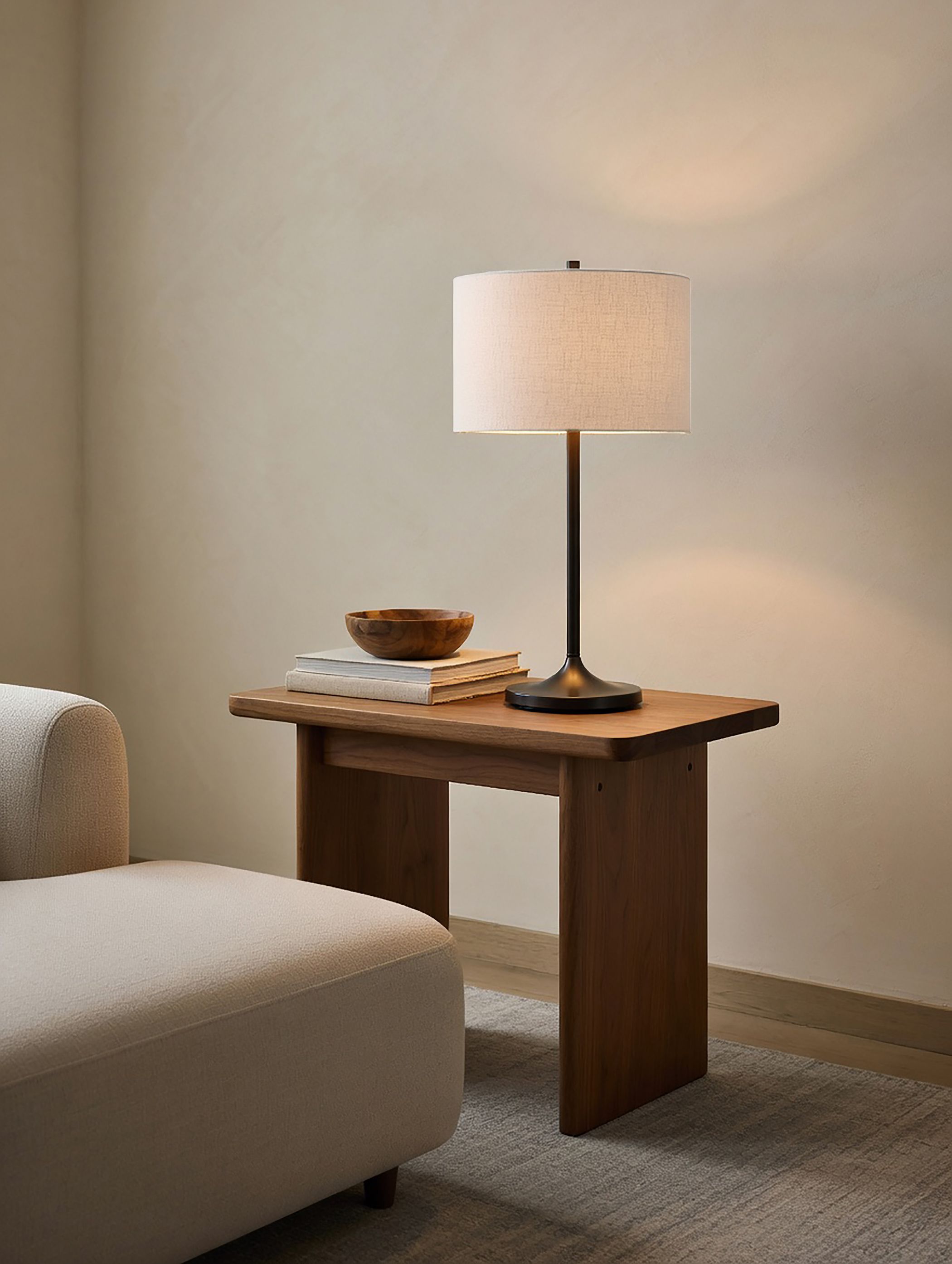Soft table lamp in a living room