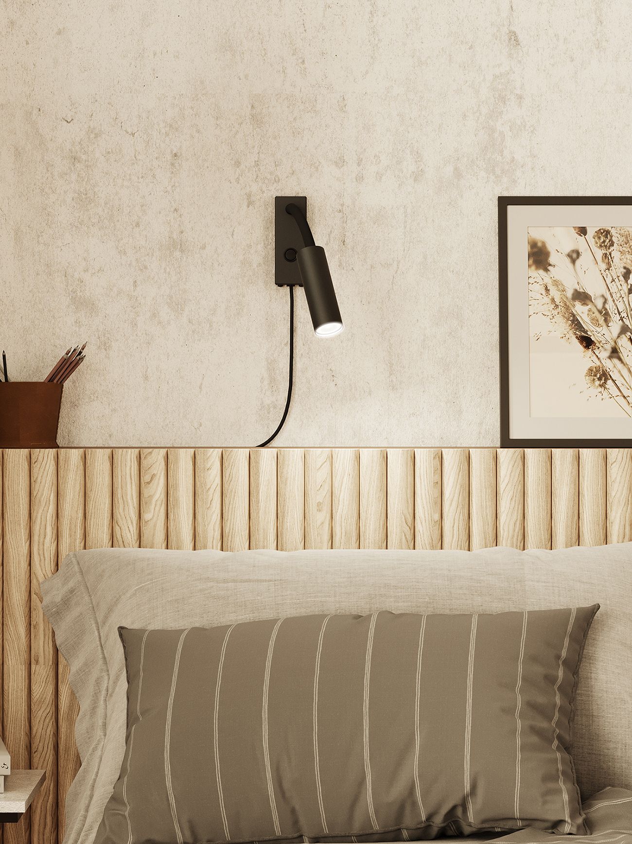 Cato slim wall lamp in black
