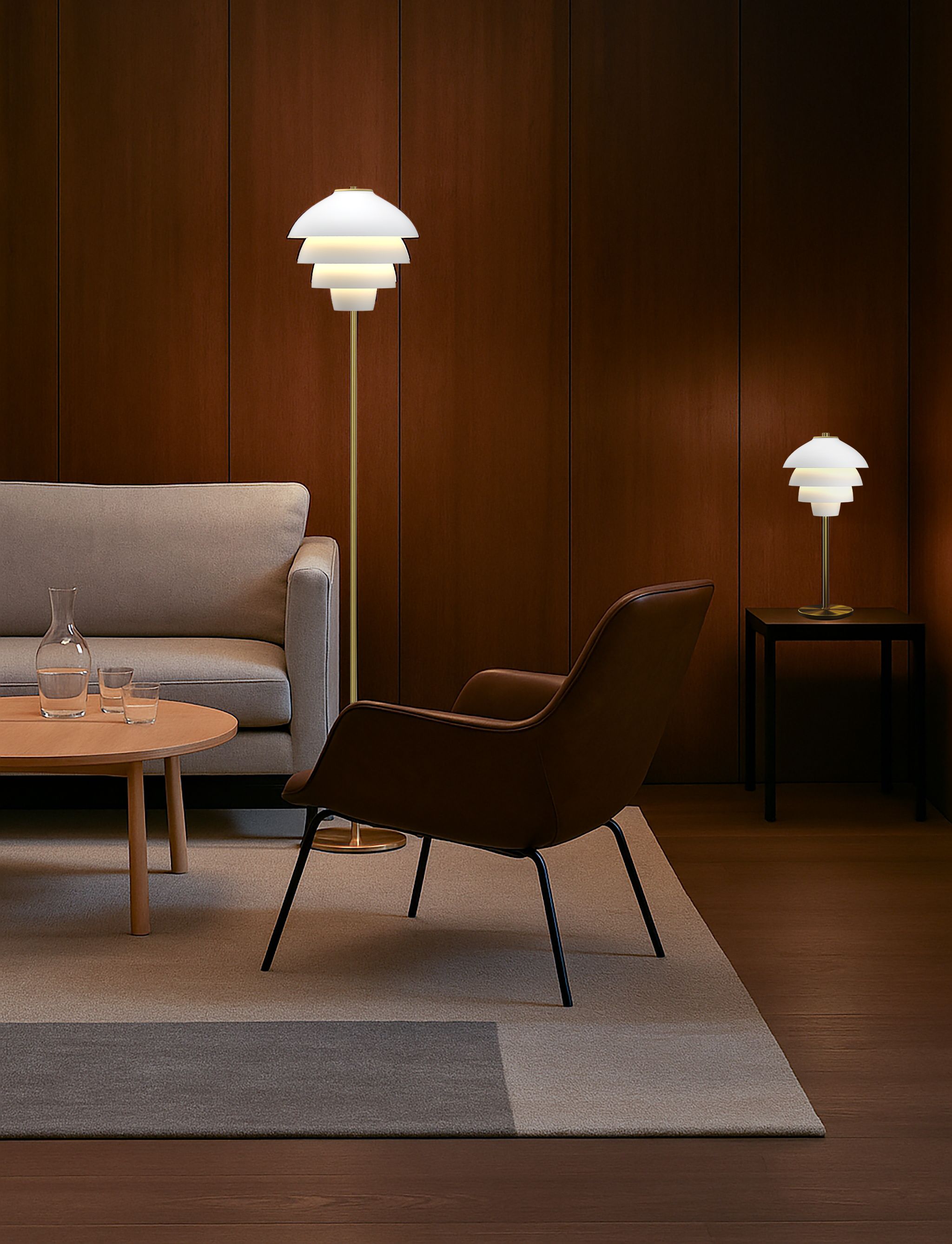 Golvlampa och bordslampa i miljö 