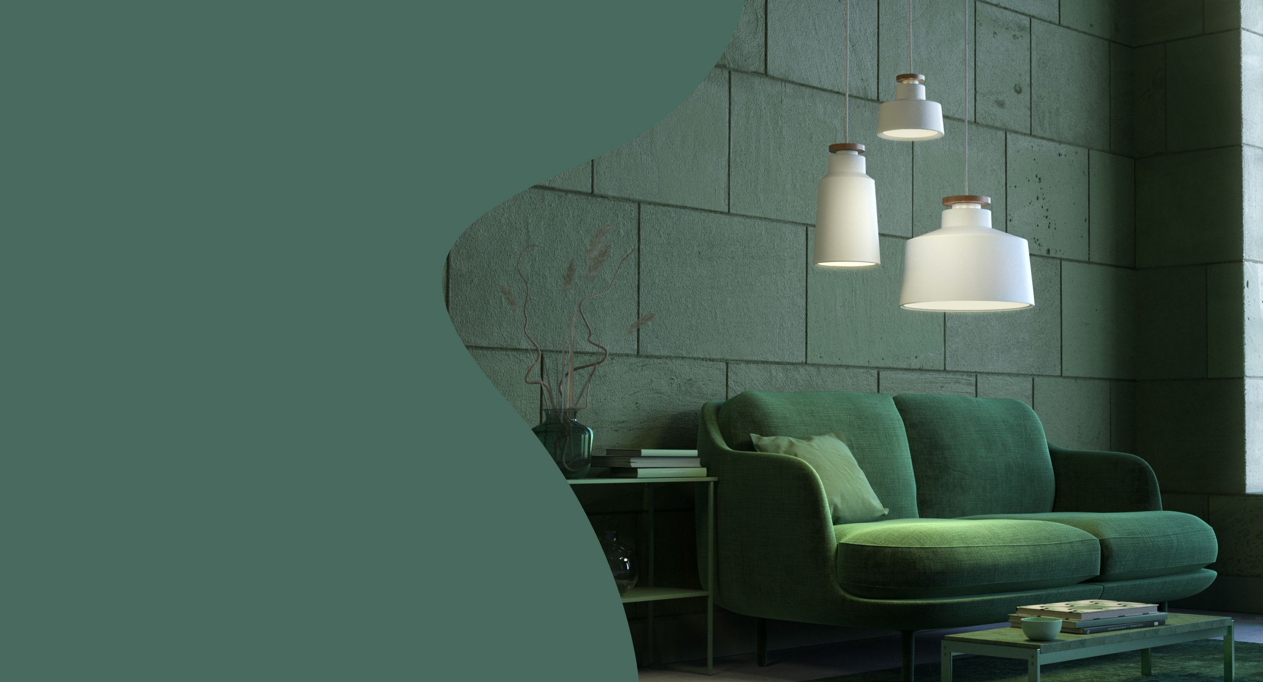 A cluster of Street pendants by Herstal over a sofa