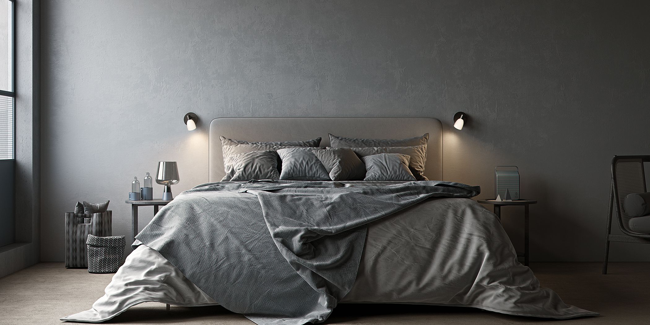 Cut wall lamp in a bedroom