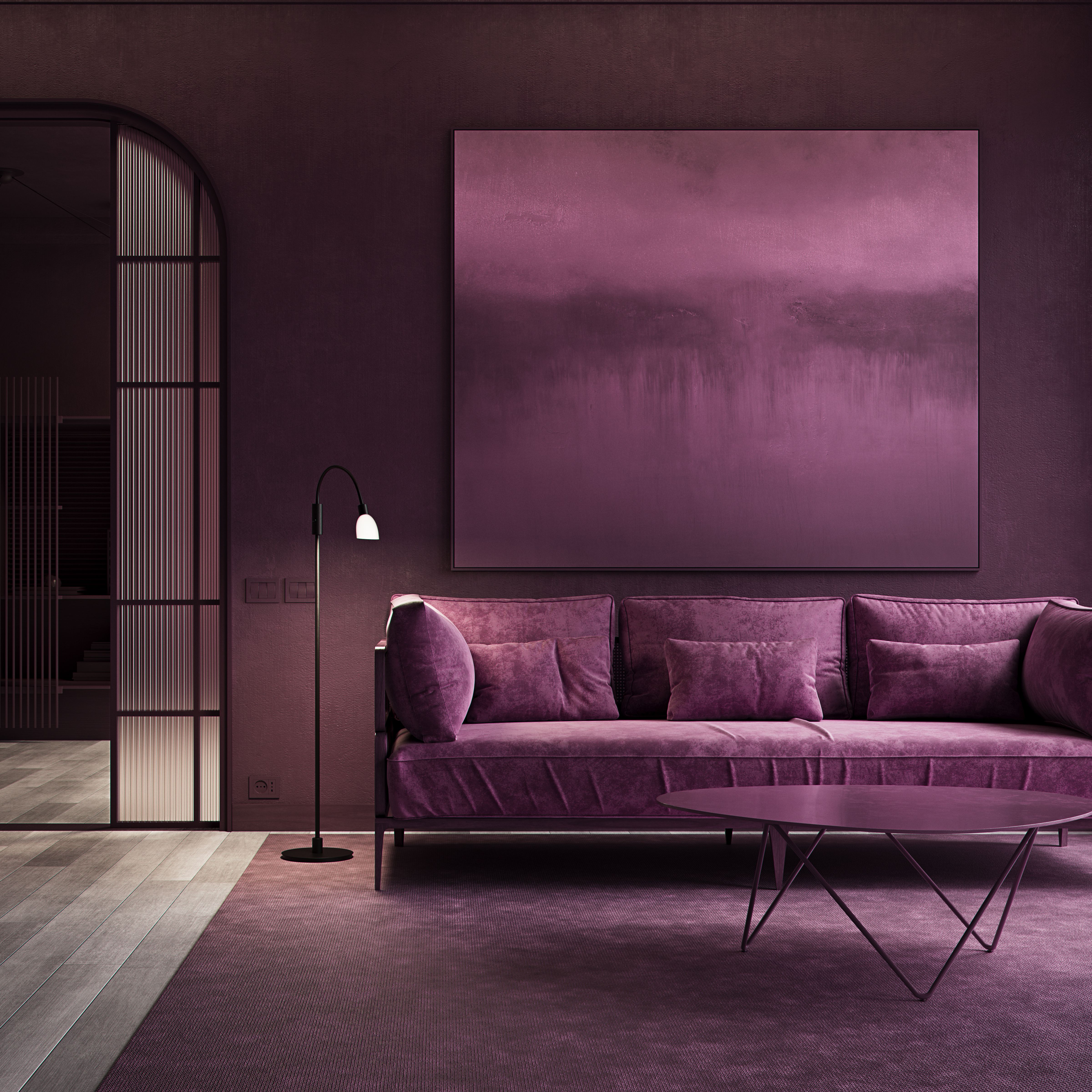 Floor lamp on the side of a sofa