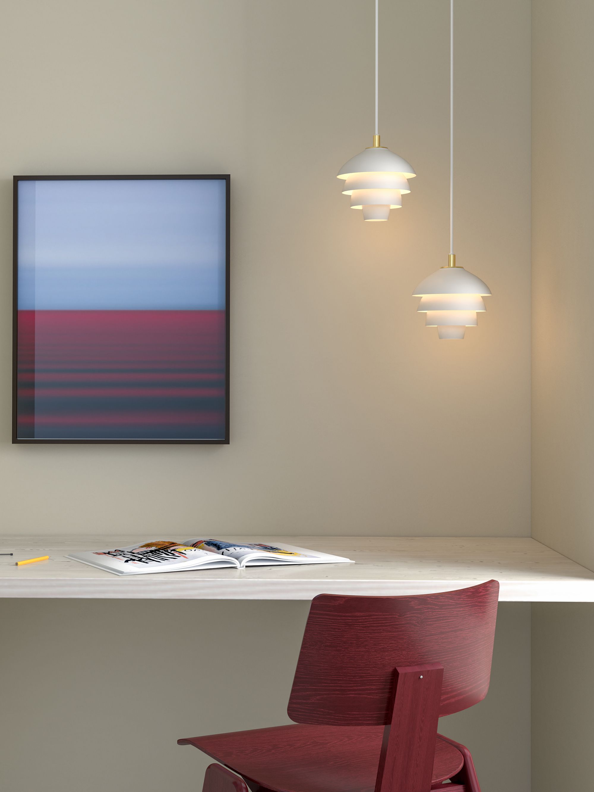 Valencia pendant in flat white and brass