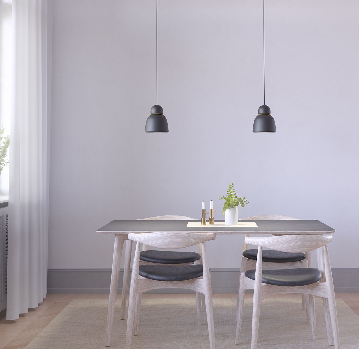 Bird pendant over a kitchen table 