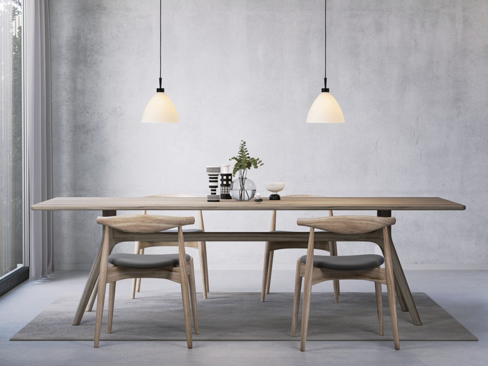 Two Maxi Dove pendants over a kitchen iland 