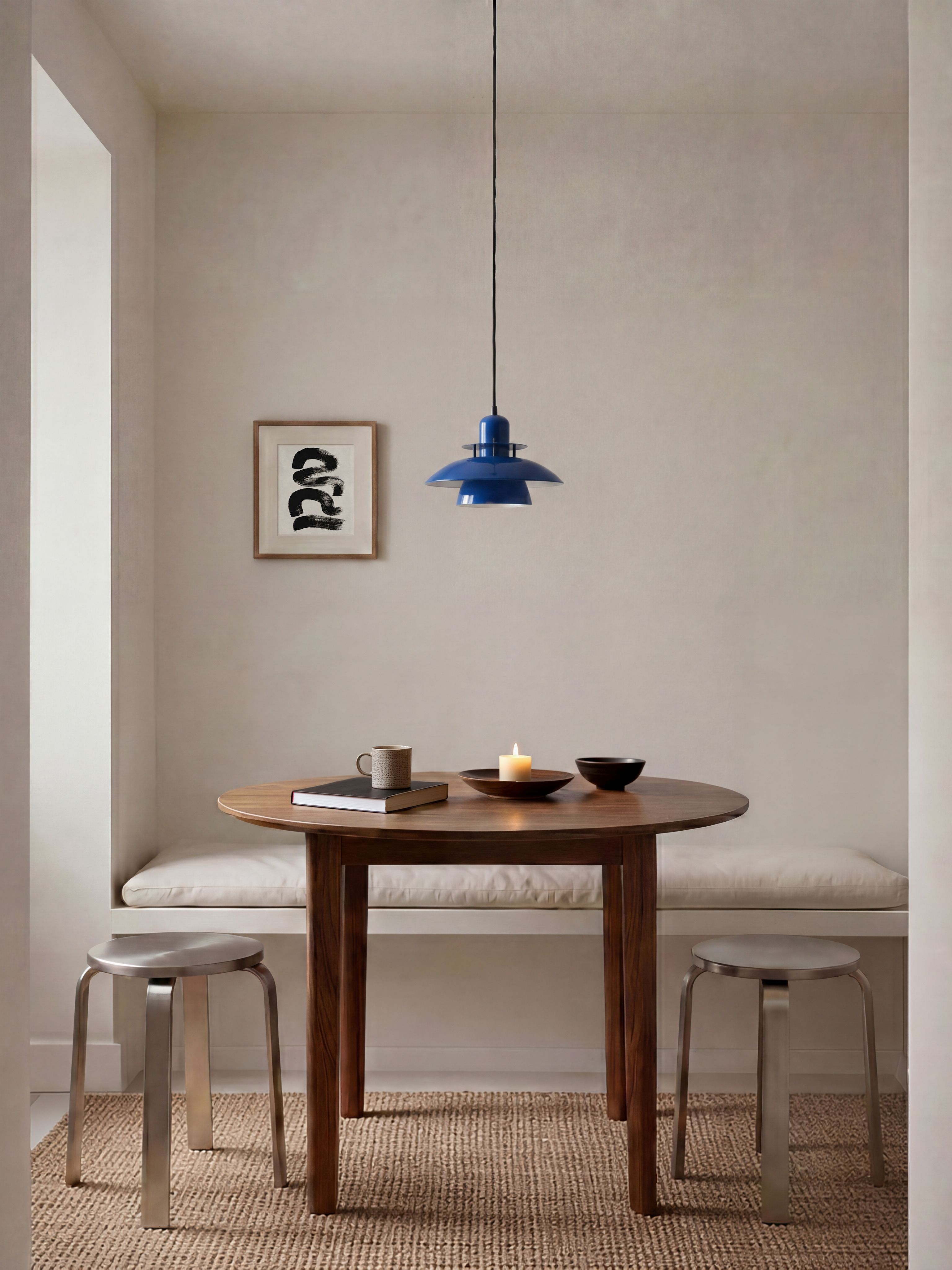 Primus IV pendant in deep blue and flat black in a kitchen