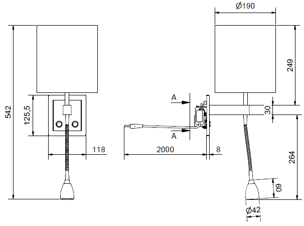 Dual Wall lamp recessed spec