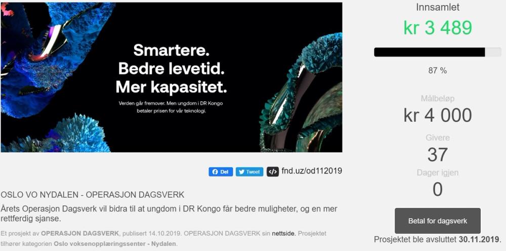 Skjermbilde som viser hvordan bidra.no sin portal for donasjonsbasert crowdfunding fungerer.