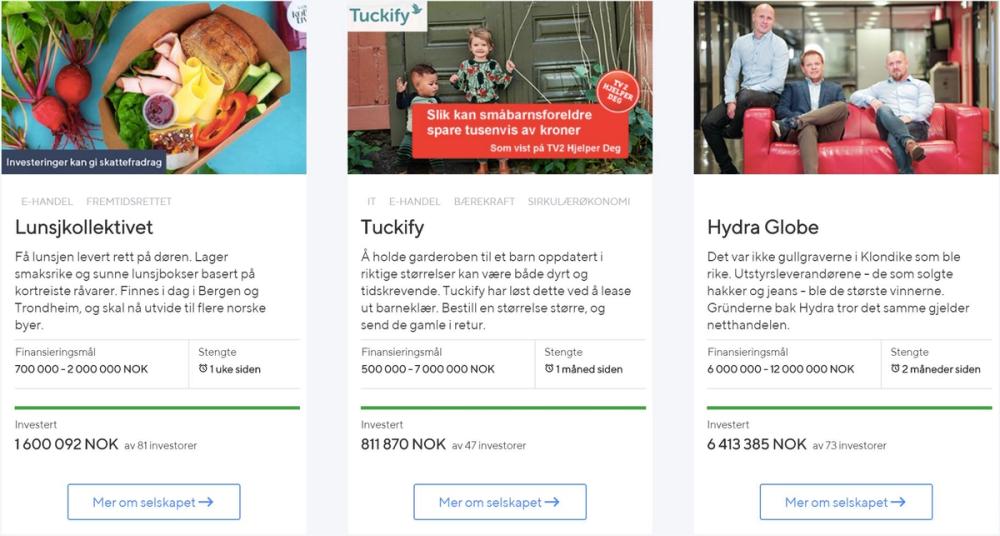 Skjermbilde av Dealflow sin portal. Denne tar utgangspunkt i egenkapitalbaser crowdfunding.