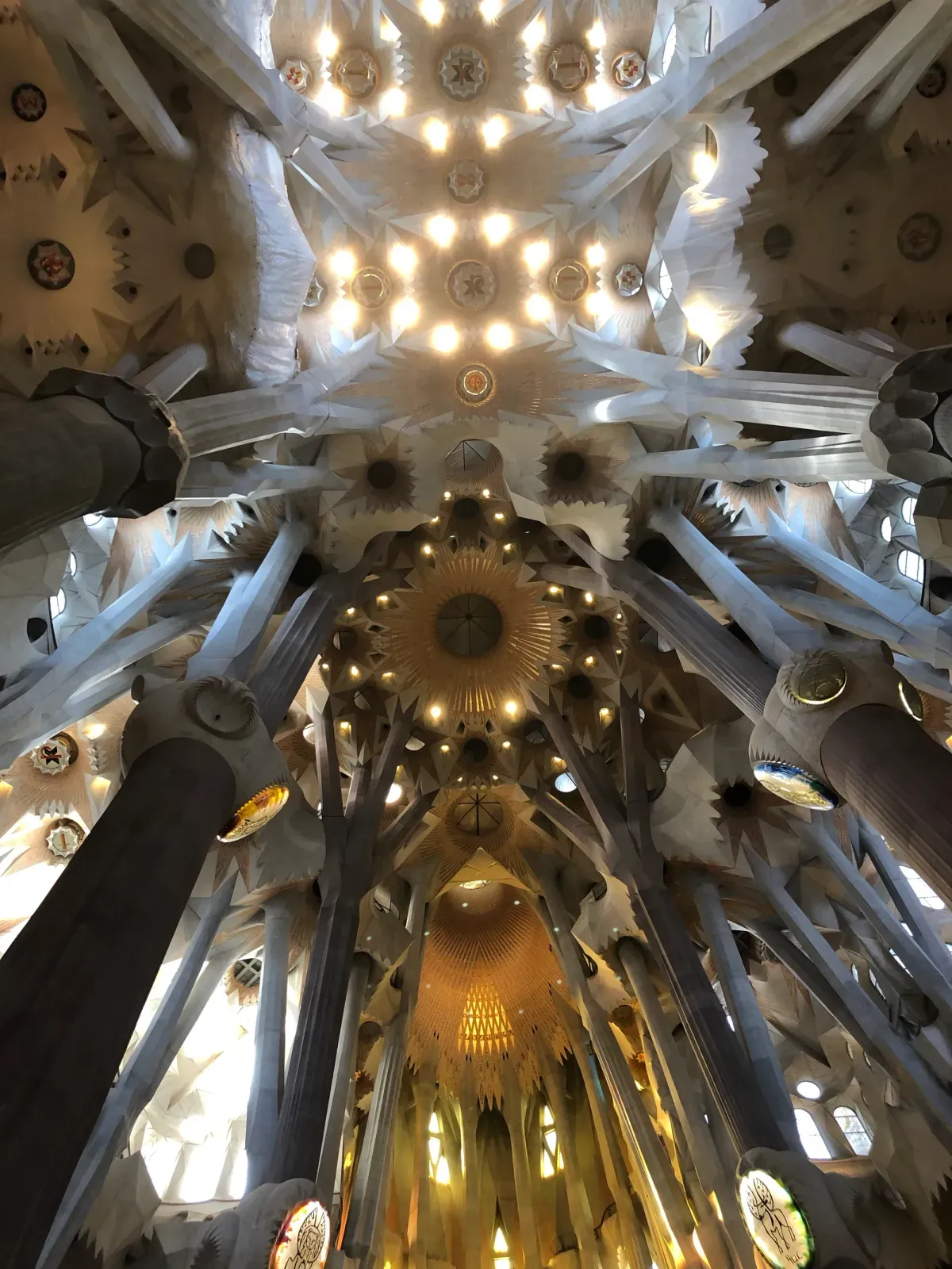 Interior vaulted ceiling of La Sagrada Familia.