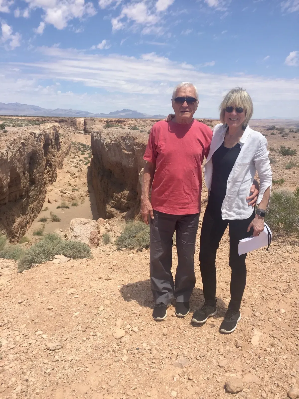 The poet and artist John Giorno with the author at Michael Heizer’s Double Negative.