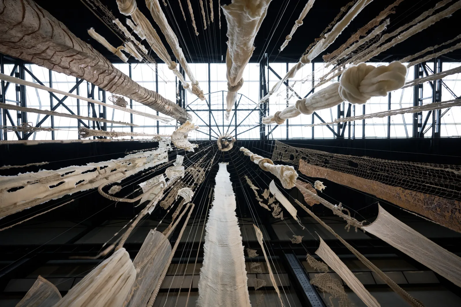 Hyundai Commission: Cecilia Vicuna: Brain Forest Quipu Installation View at Tate Modern 2022. 