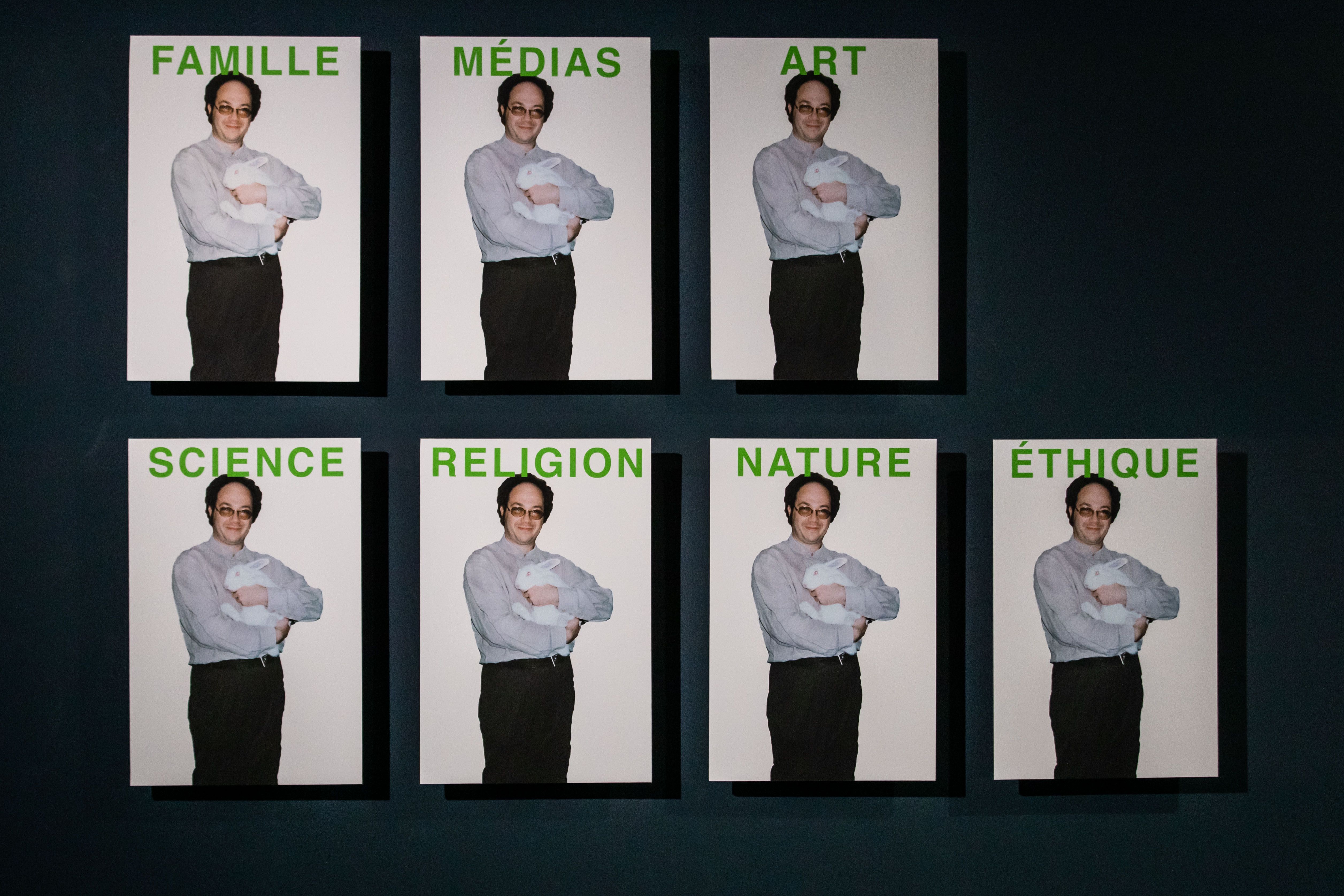 Photos with captions reflecting family, media, art, and science themes.
