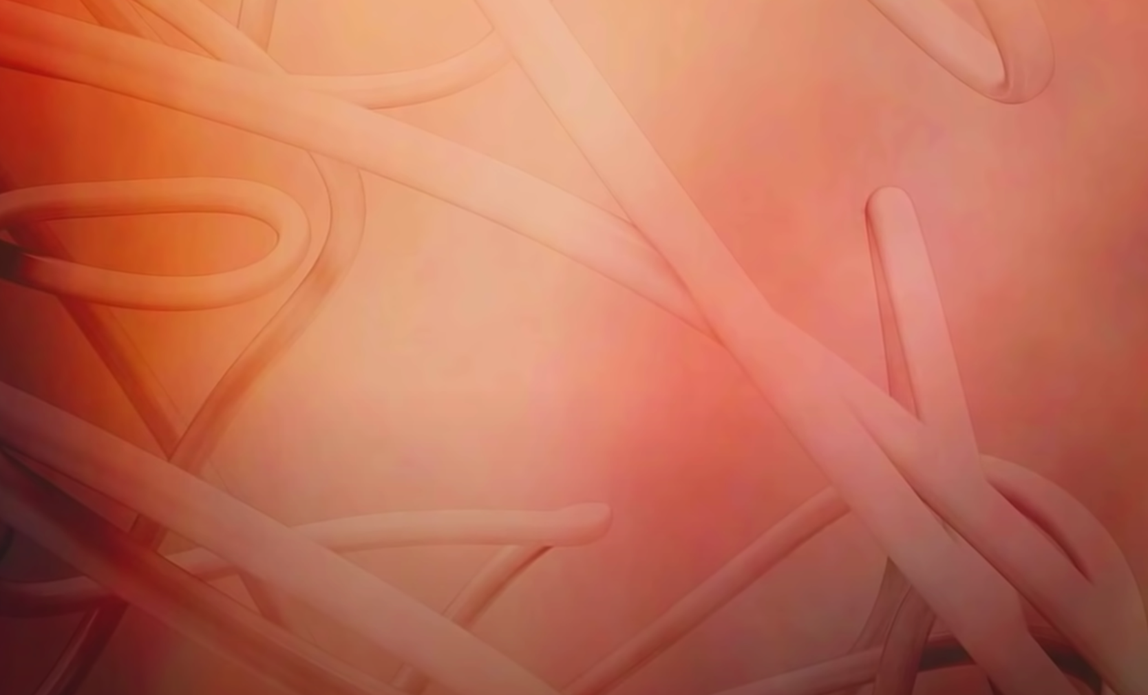 Art piece of 3D lines forming complex shapes displayed against a vibrant orange background.