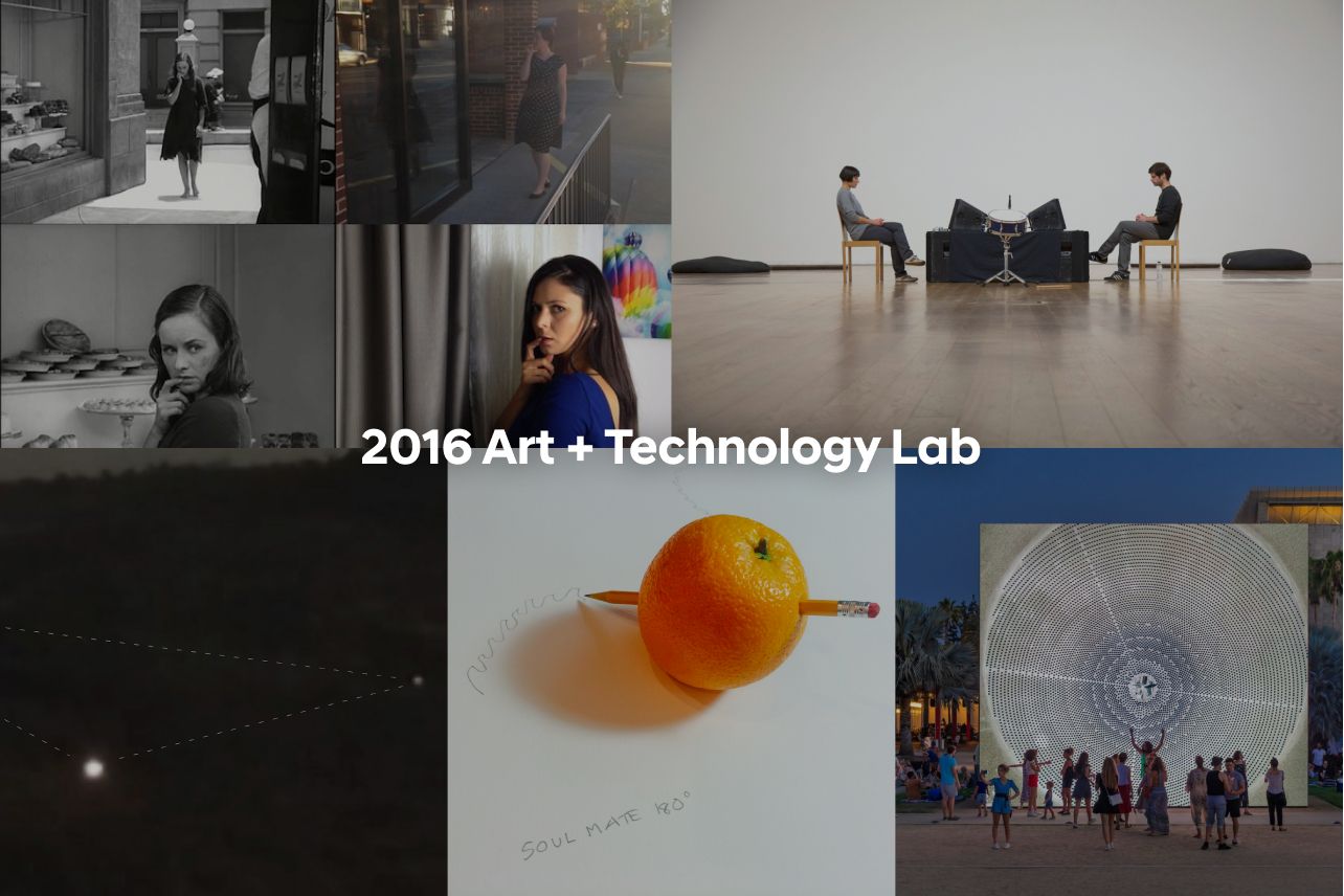 Collage of various art projects and scenes, labeled "2016 Art + Technology Lab."