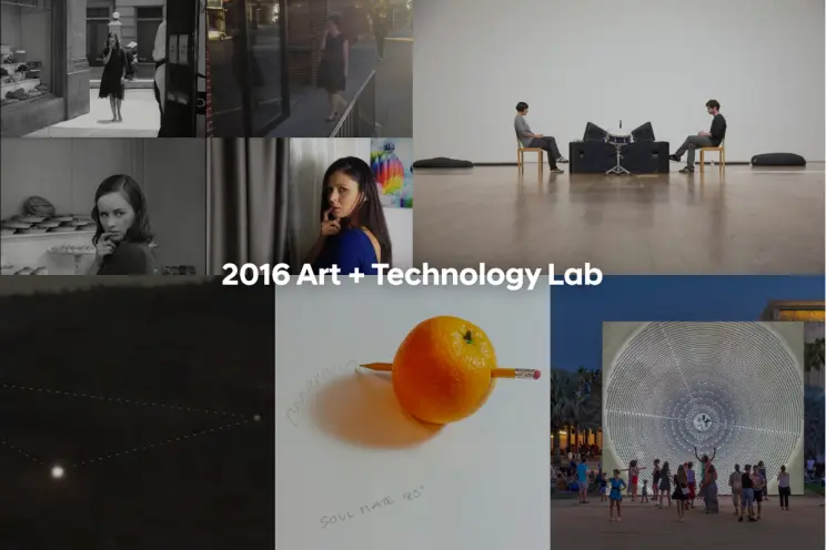 Collage of various art projects and scenes, labeled "2016 Art + Technology Lab."