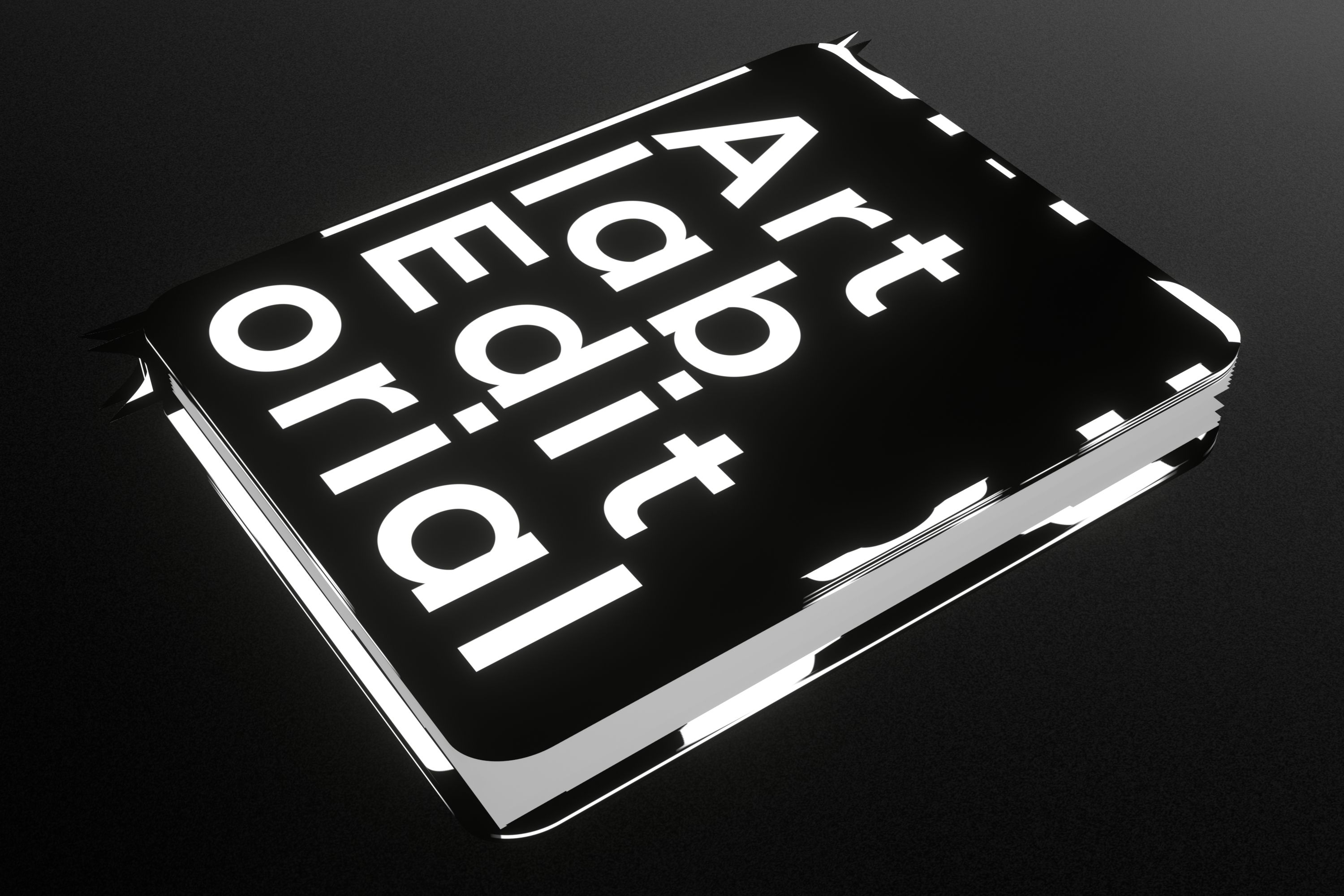 A black and white graphic featuring a book with a black cover and the white title "Artlab Editorial".