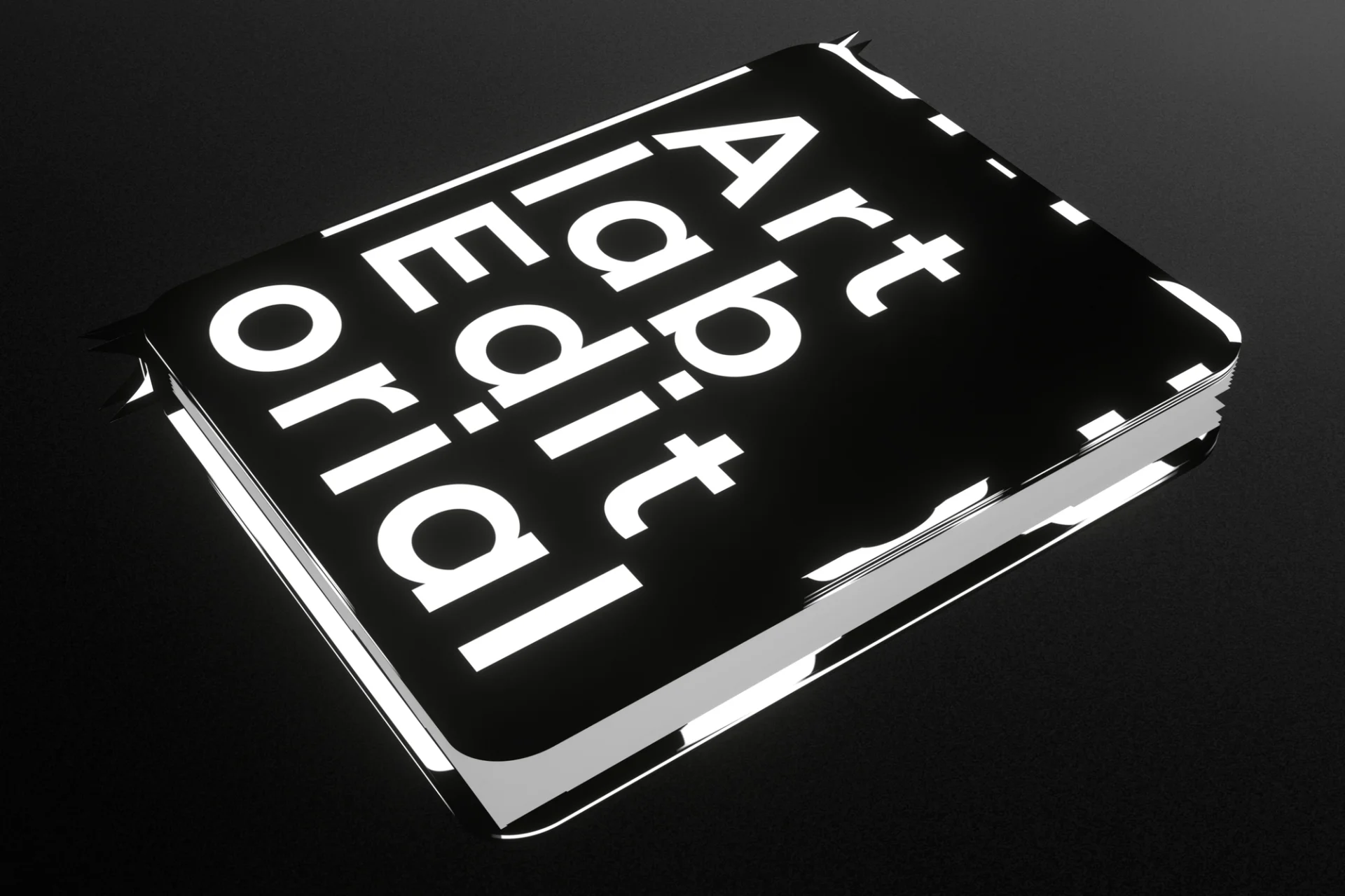A black and white graphic featuring a book with a black cover and the white title "Artlab Editorial".