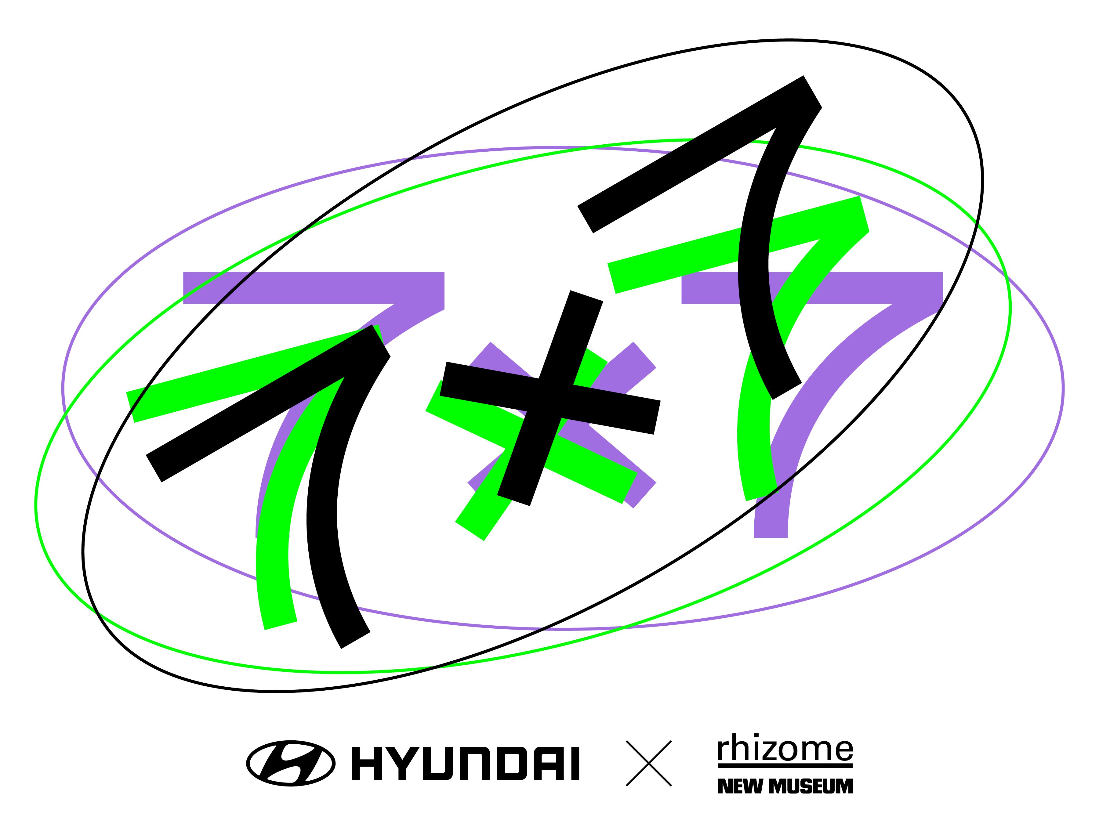 Abstract "7x7" logo on white background, noting a Hyundai-Rhizome-New Museum collaboration.
