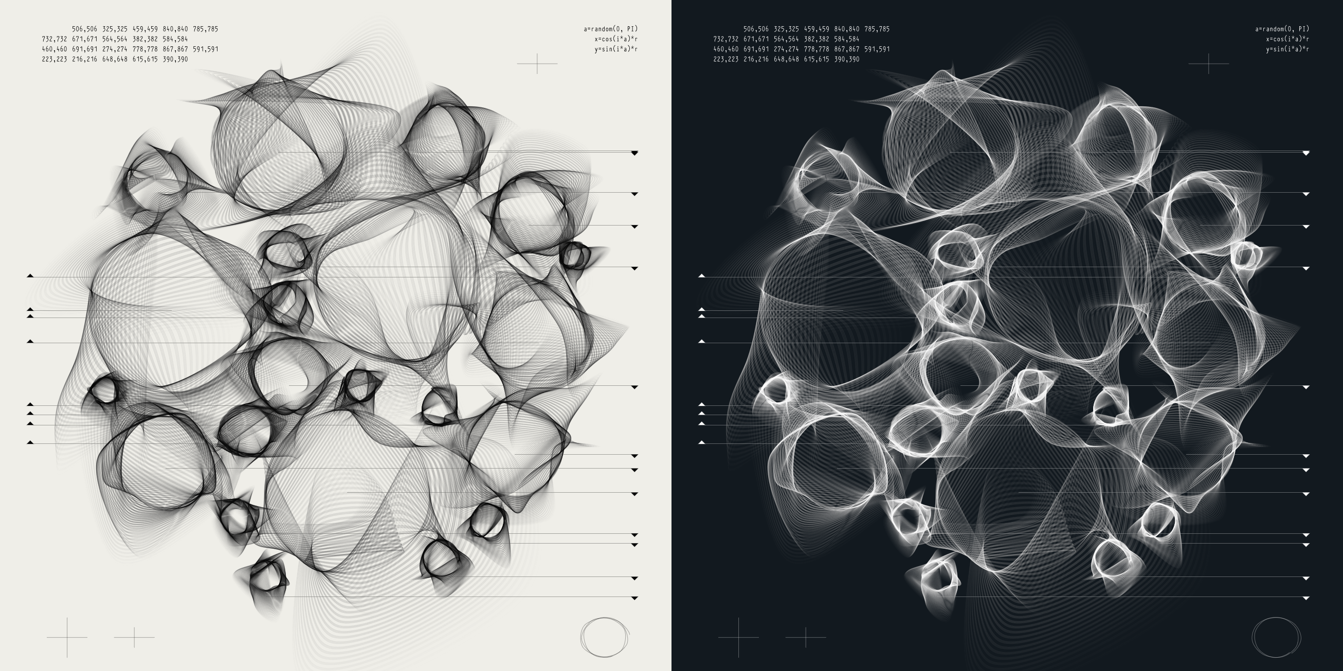 A detailed mathematical diagram with intersecting lines, circles and squares, displayed over a Constructivist design, signifying Aleksandra Jovanić's gm.gen.math, 2022.