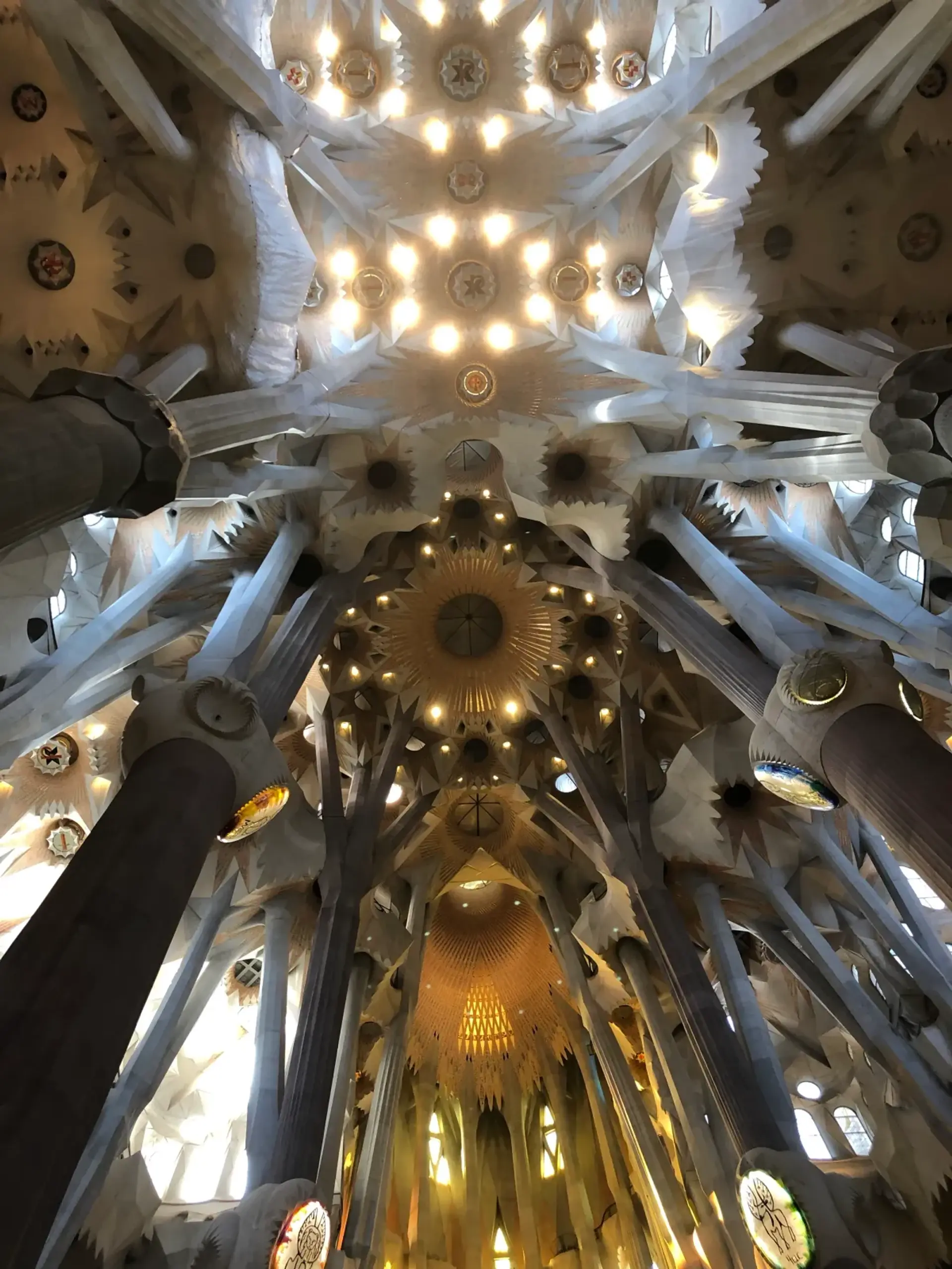 Gothic architectural details embellish the high vaulted ceiling of basilica.