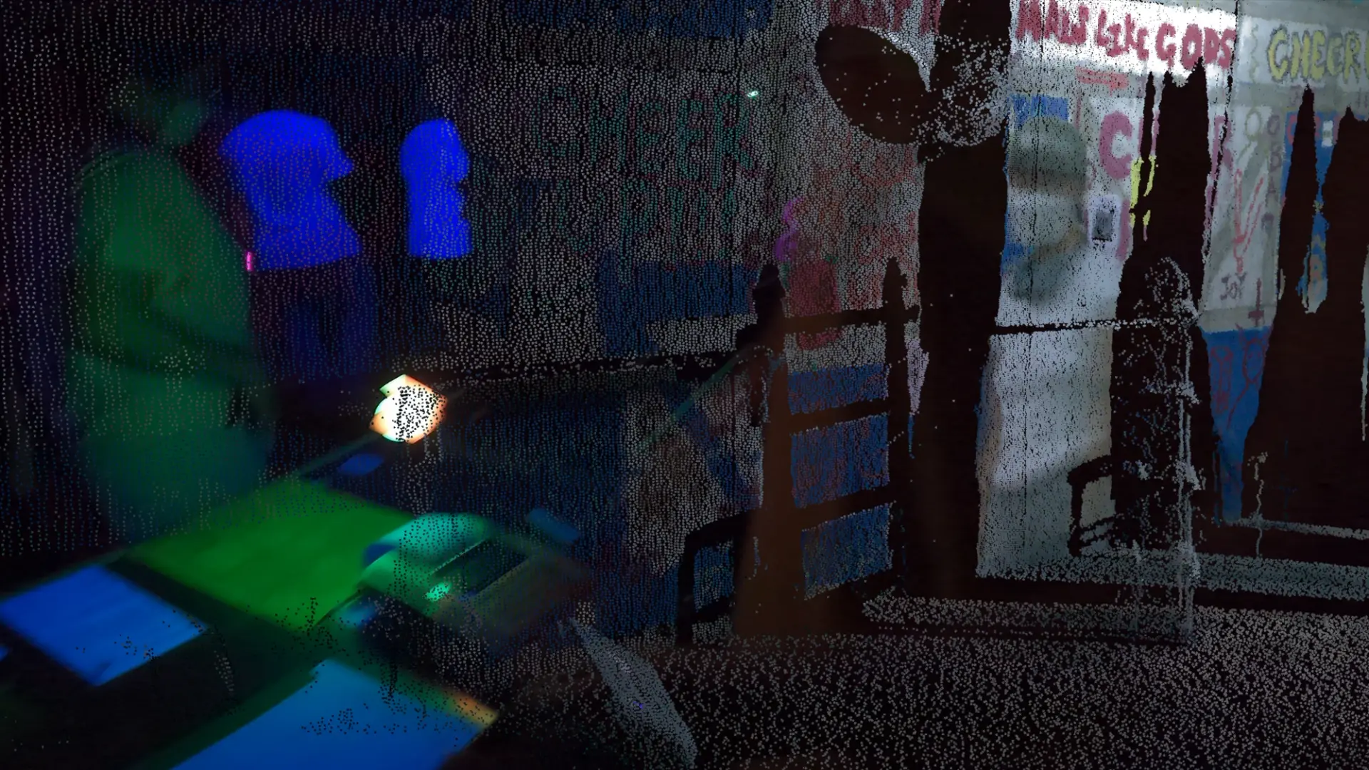 A vibrant, digital art still in electric blue.