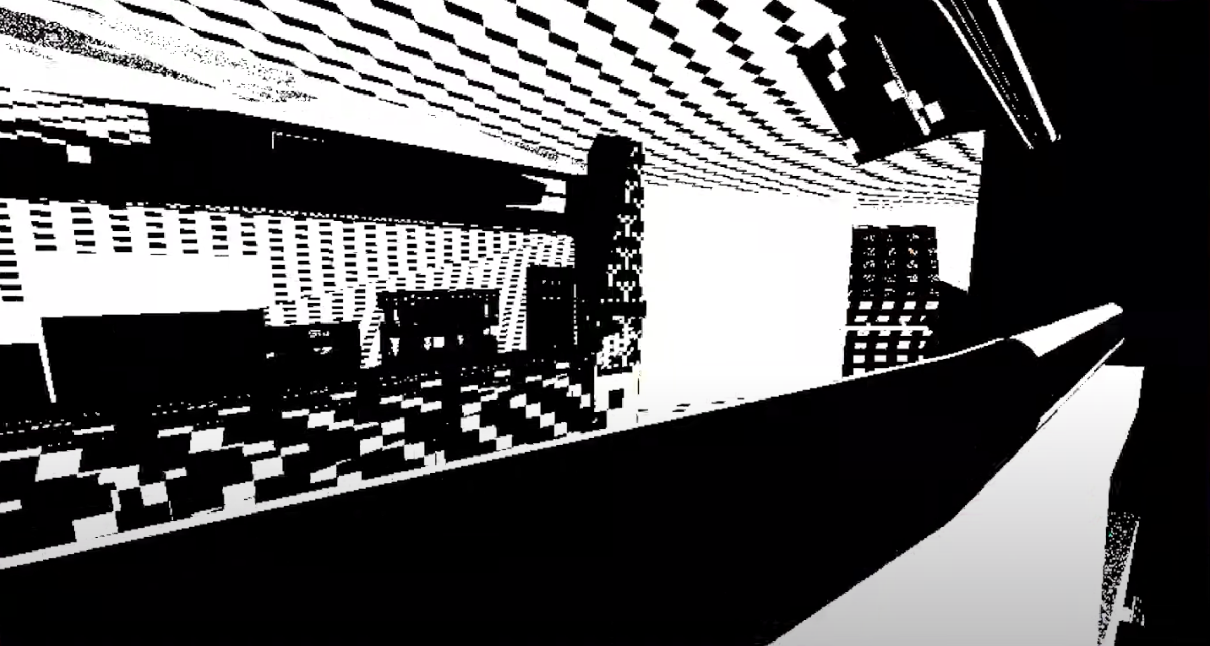 An abstract digital illustration in black and white showcases pixelated, unidentifiable forms creating a sense of mystery ...