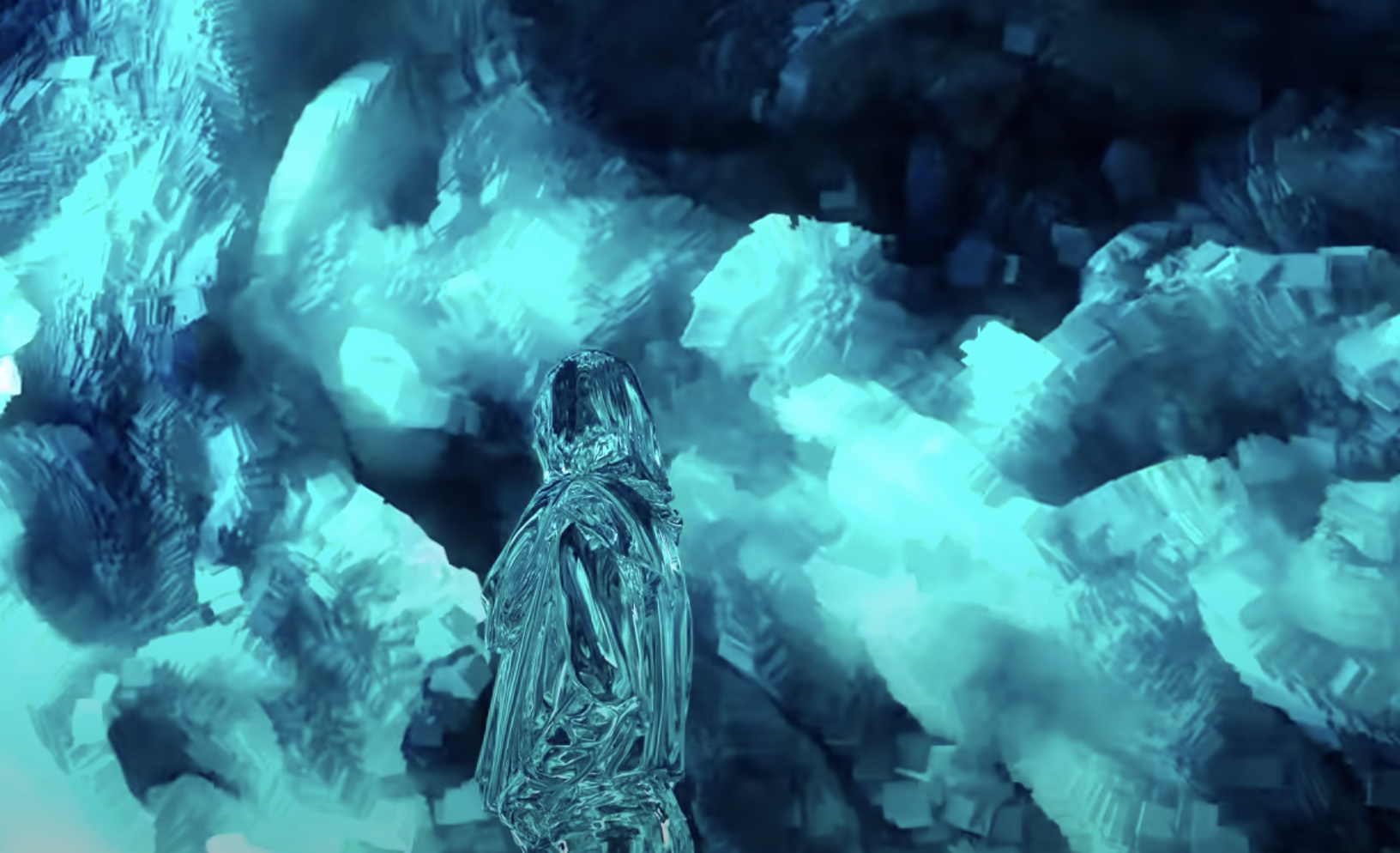 A collection of relief forms transitioning in color from dark blue to aqua blue.