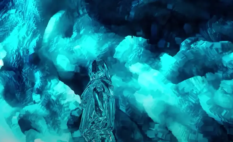 A collection of relief forms transitioning in color from dark blue to aqua blue.